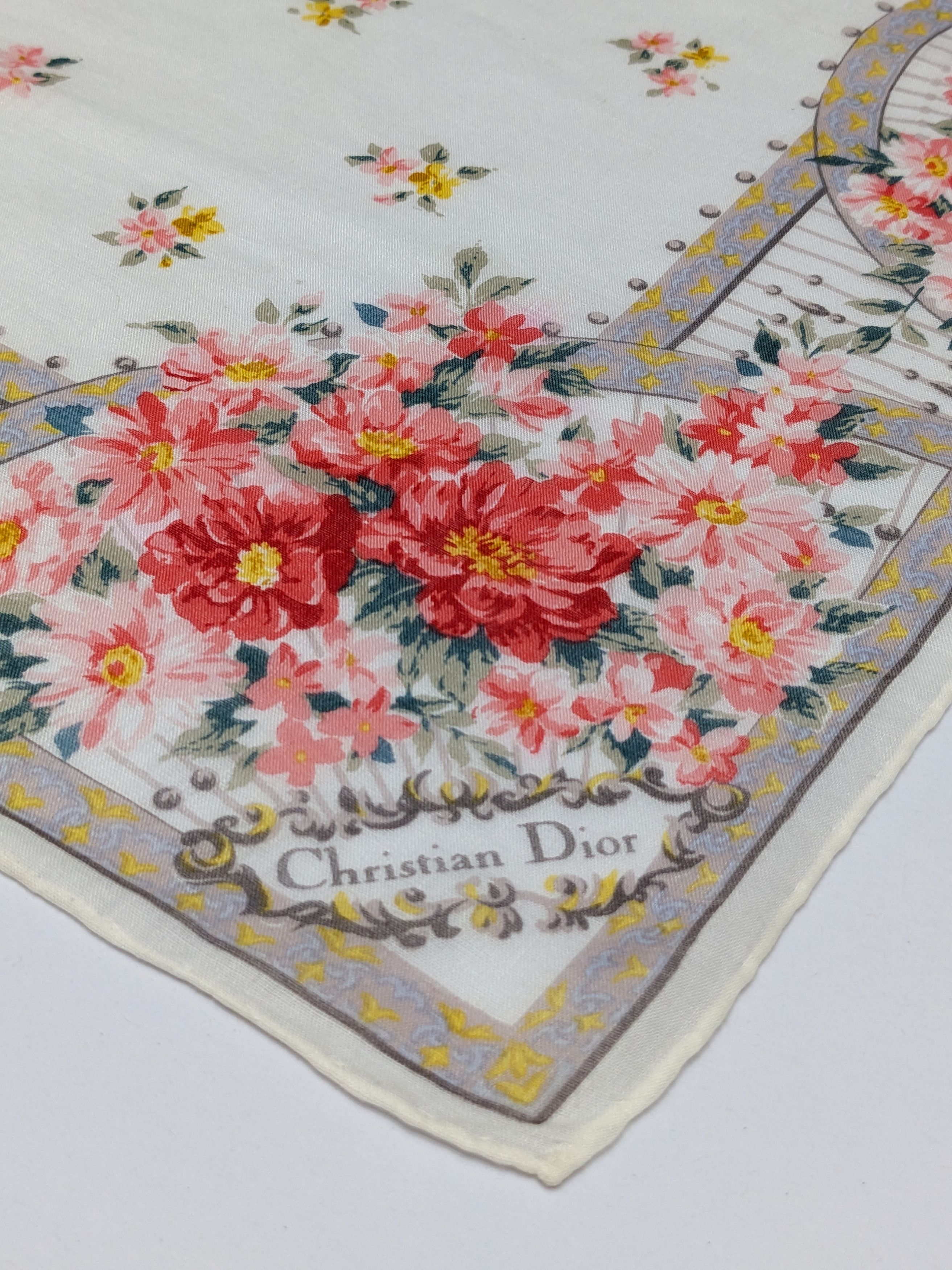 Christian Dior Monsieur Christian Dior Handkerchief Floral Bouquet Trellis Size ONE SIZE - 2 Thumbnail