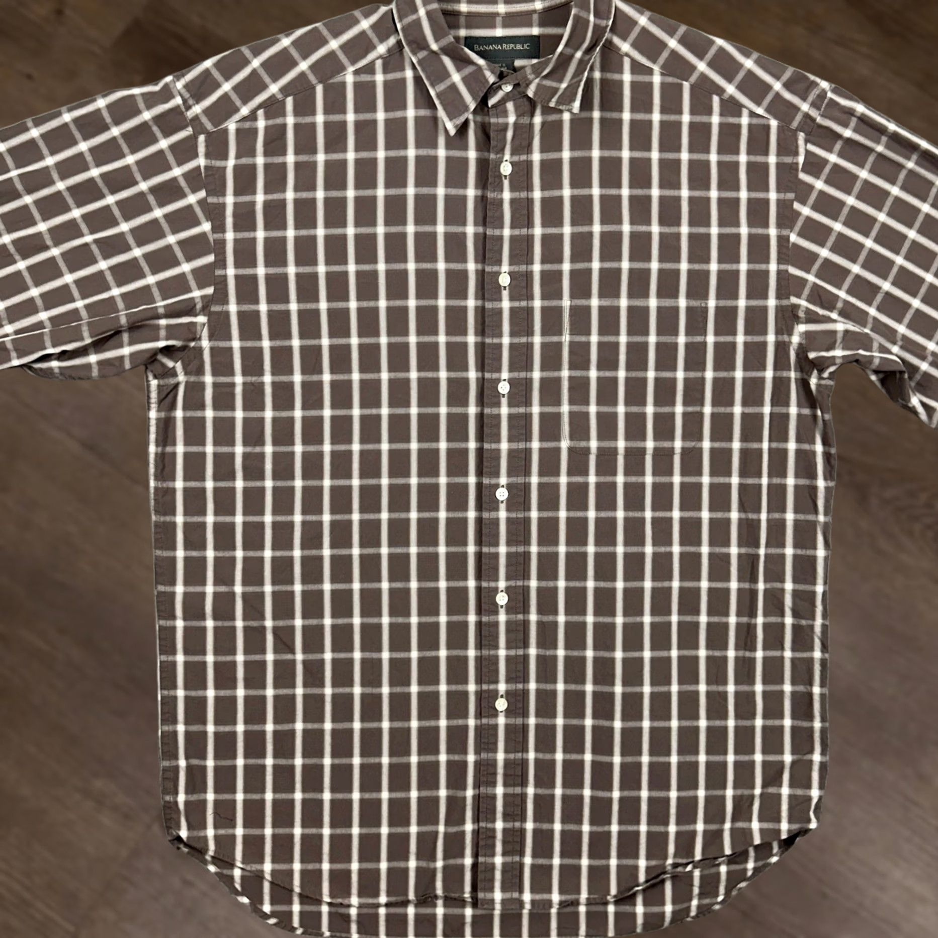 Banana Republic Banana Republic Shirt Button Up Men Large Grayish Brown Plaid Long Sleeve Casual Size US L / EU 52-54 / 3 - 1 Thumbnail