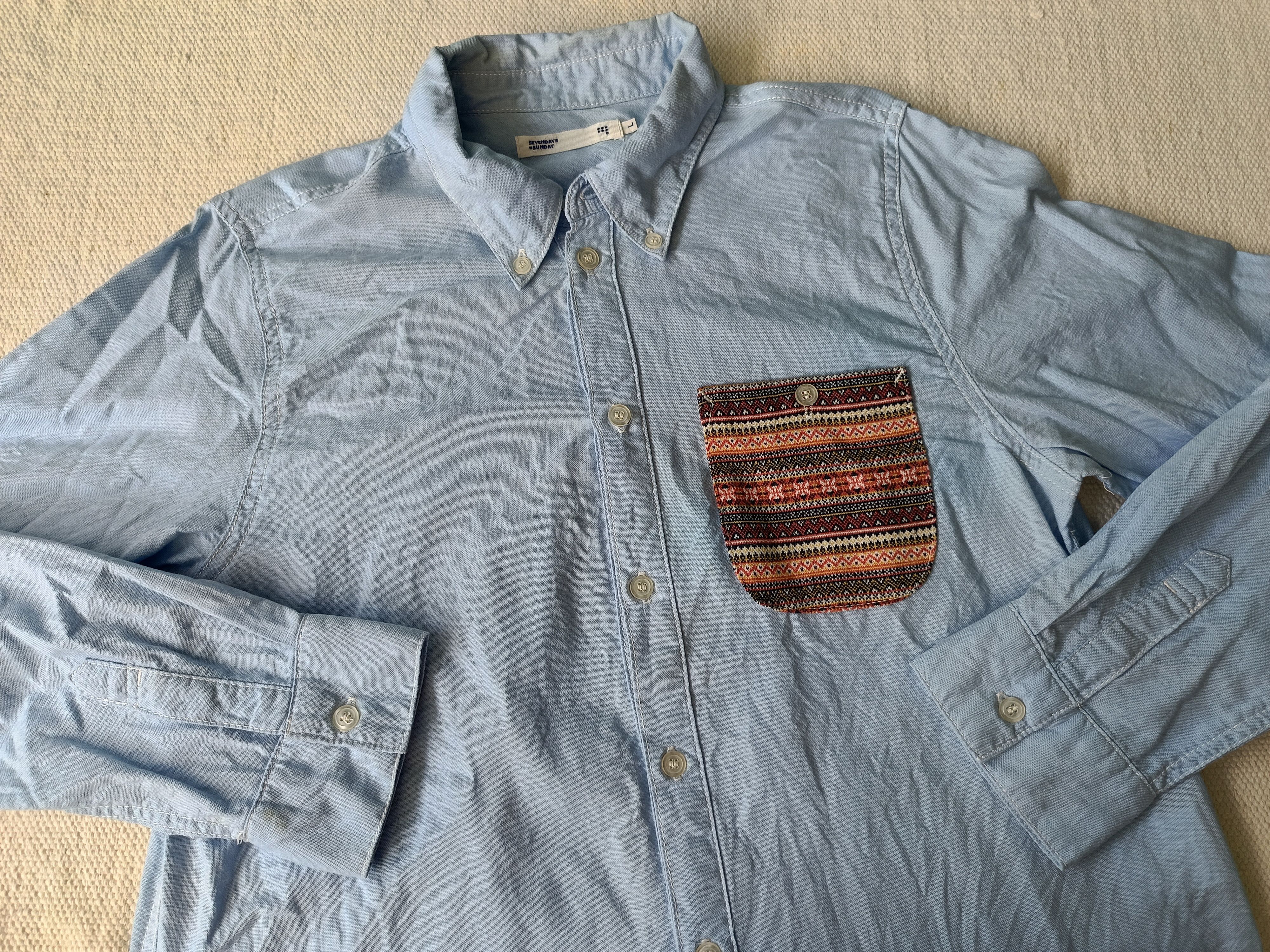 Japanese Brand 7days Sevendays Sunday blue button down native pocket shirt Size US S / EU 44-46 / 1 - 3 Thumbnail