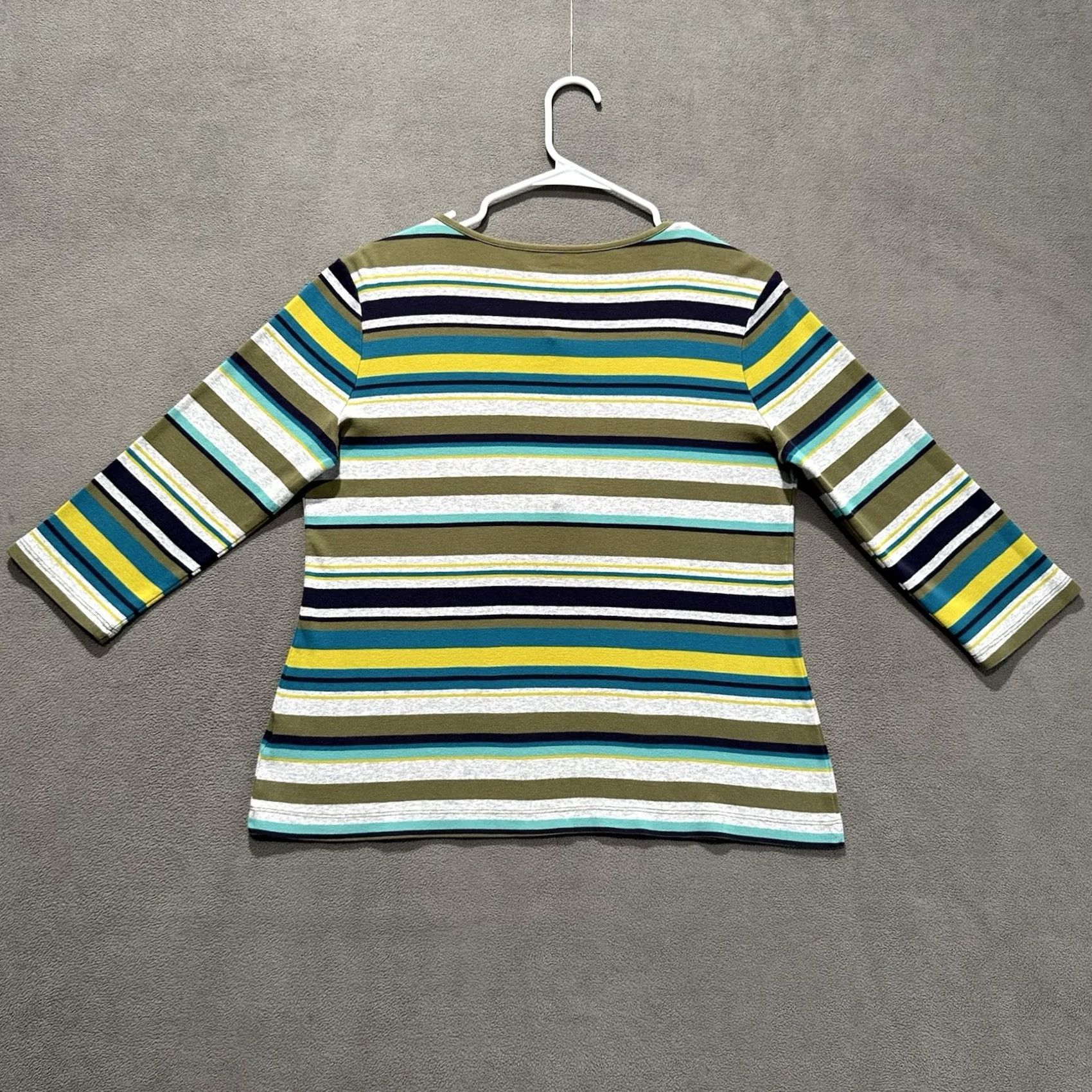 Croft & Barrow Croft & Barrow Blouse Top Womens L Striped Green Gray Blue Henley 3/4 Sleeve GUC Size L / US 10 / IT 46 - 2 Thumbnail