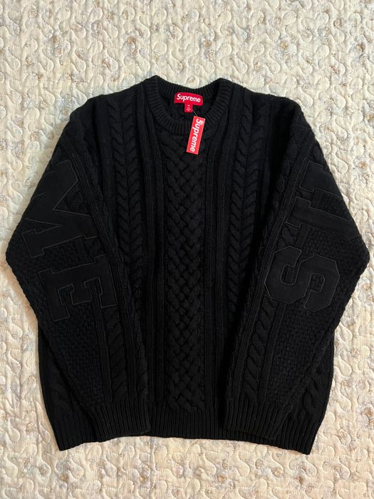 Supreme Supreme Appliqué Cable Knit Sweater wool black | Grailed