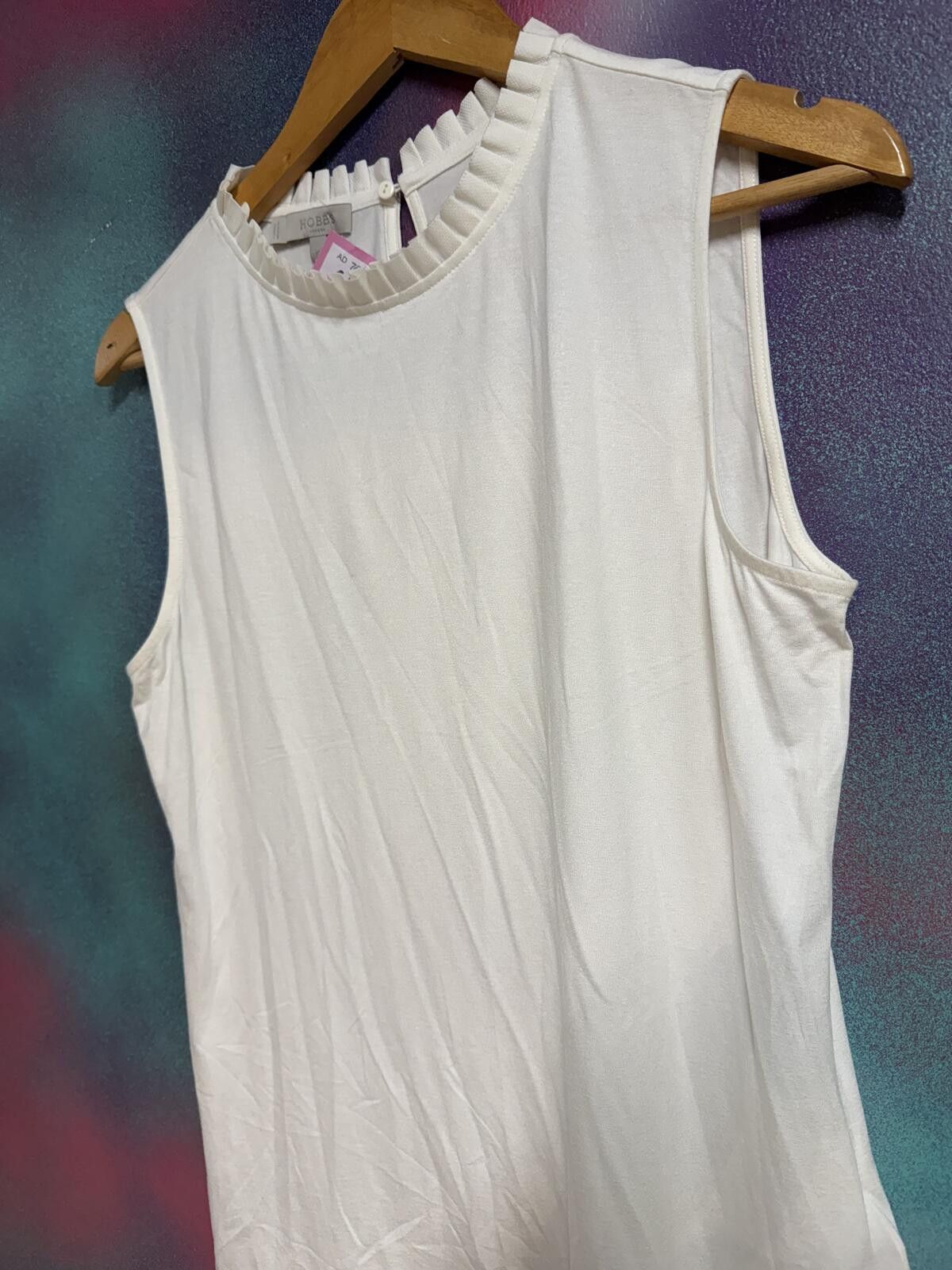 Other Hobbs London White Sleeveless Ruffle Mock Neck Top Size M / US 6-8 / IT 42-44 - 4 Thumbnail