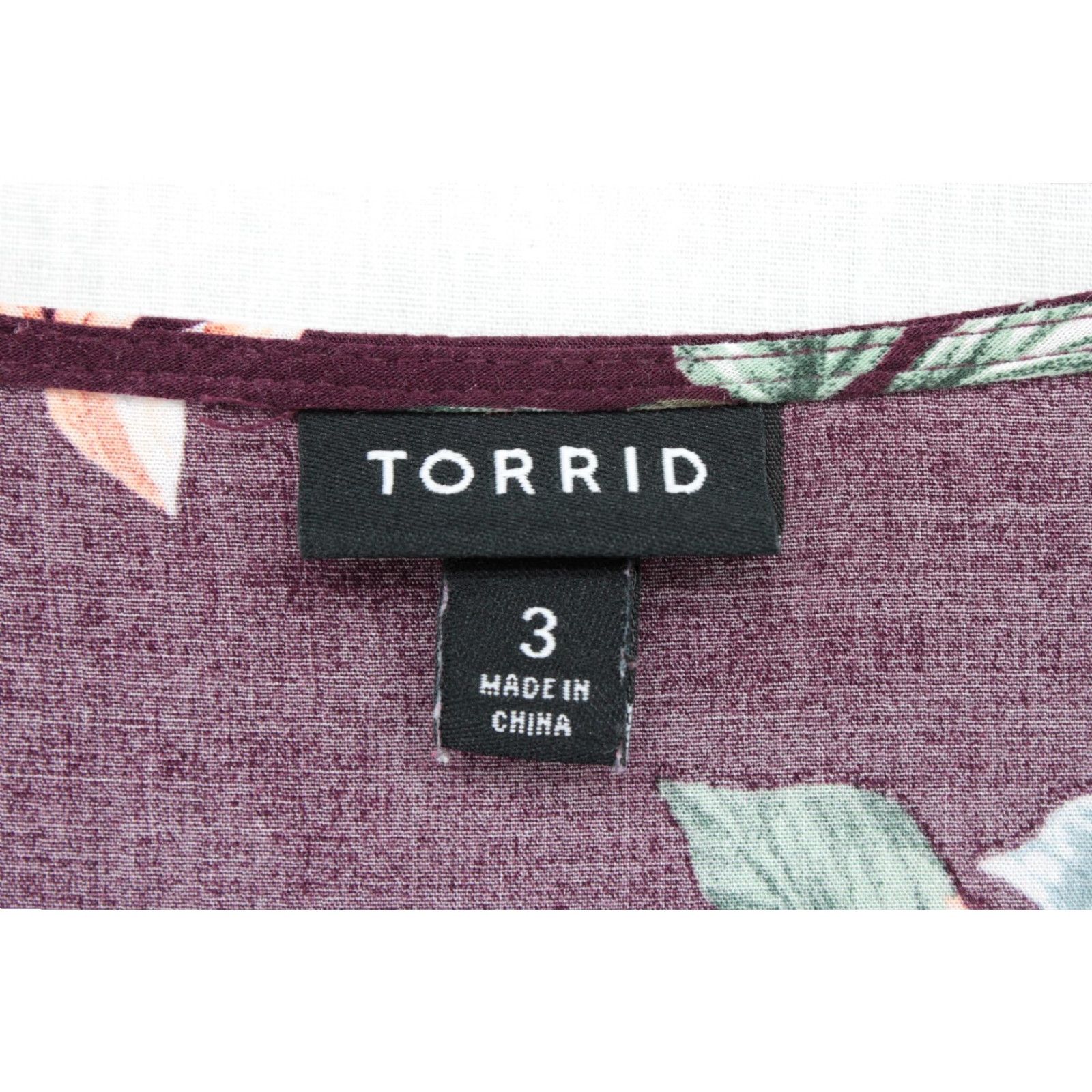 Torrid Torrid Top Women's 3 Plum Floral Faux Wrap V Neck Flutter Sleeve Witchy Blouse, 3X, Purple, Plus Size, Bohemian, Basic, Women's Clothing Size XXL / US 16-18 / IT 52-54 - 3 Thumbnail