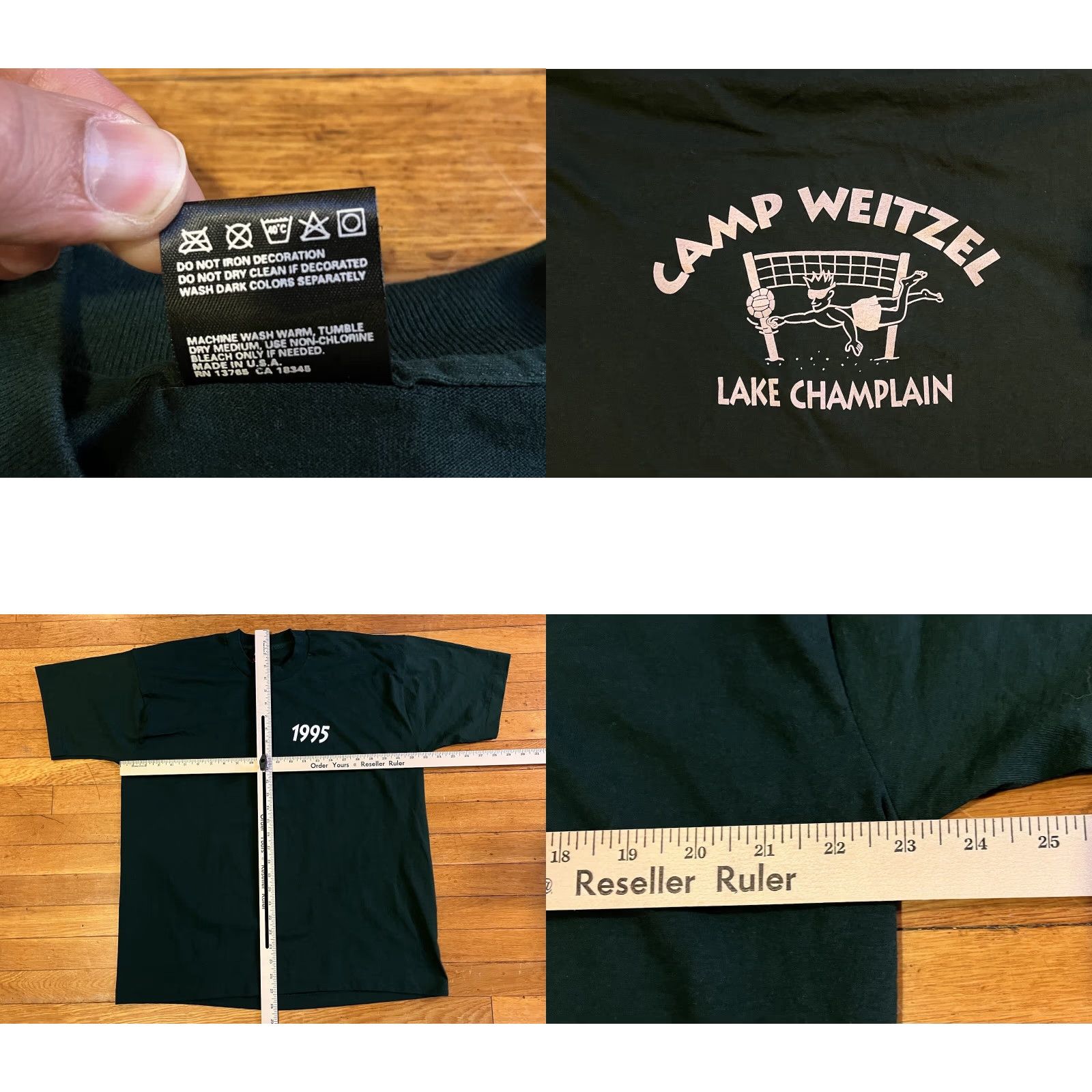 Fruit Of The Loom VINTAGE Camp Weitzel Lake Champlain Wesport New York 1995 Shirt Men’s XL Green T-Shirt Graphic Print Logo Double-Sided Size US XL / EU 56 / 4 - 8 Thumbnail