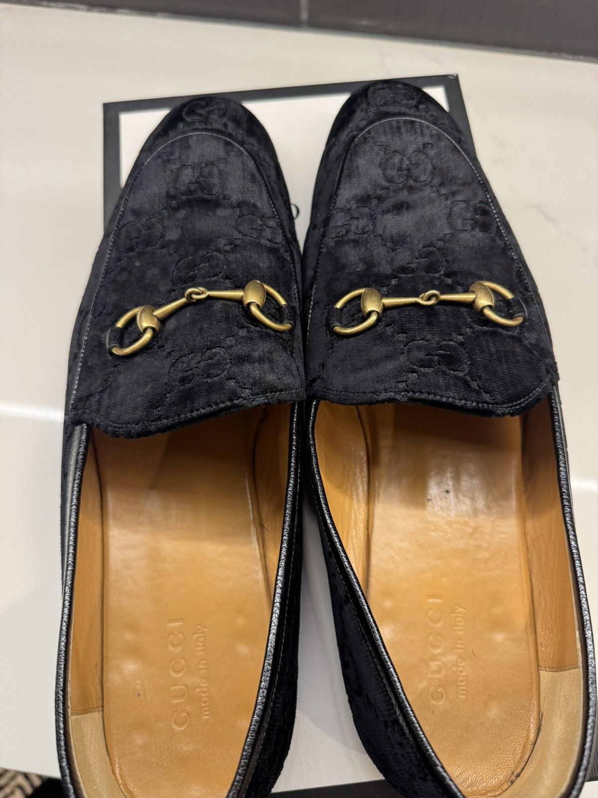 Gucci Gucci JordaanGG Velvet Loafers Black Monogram Gold Horsebit Size US 13 / EU 46 - 11 Thumbnail