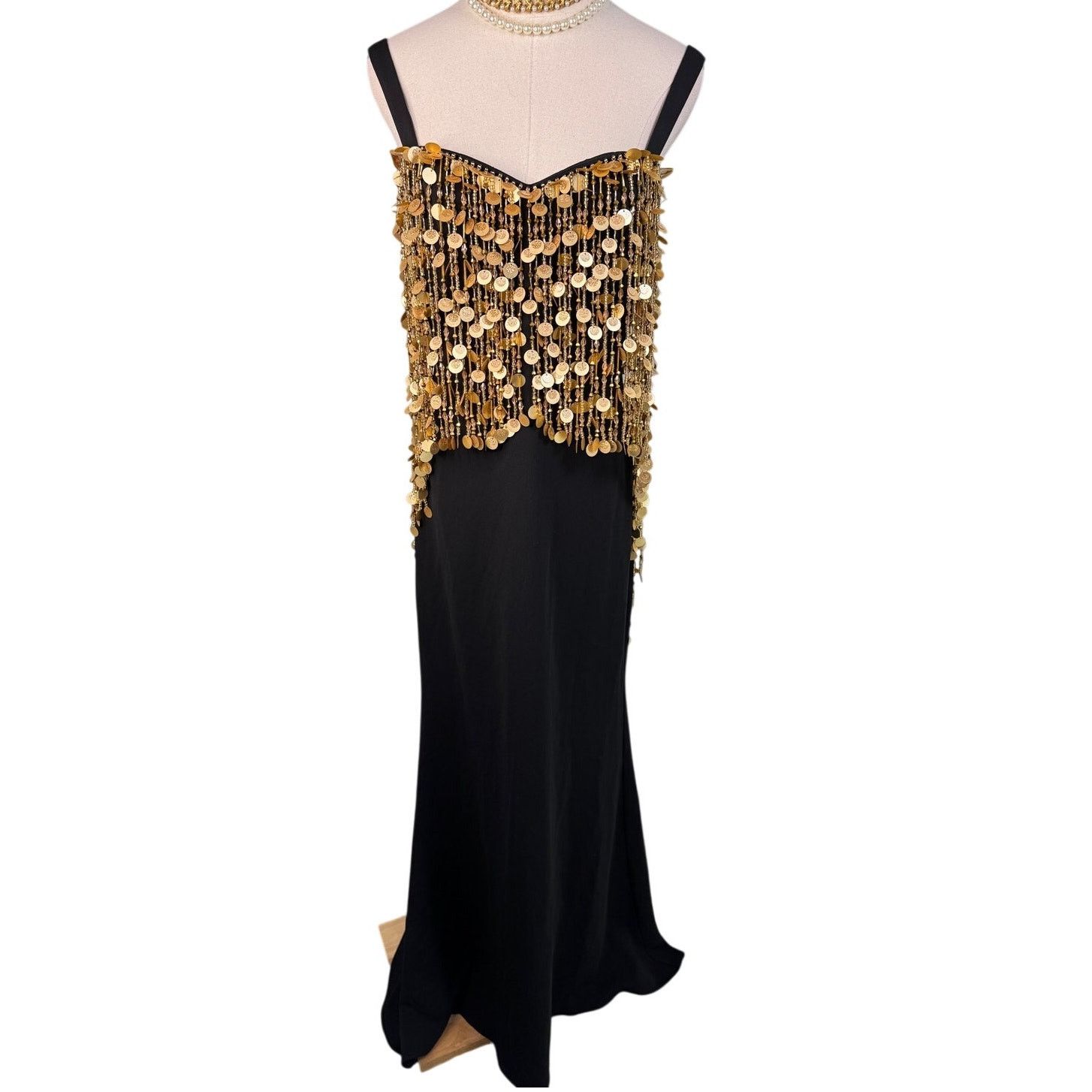 Badgley Mischka Badgley Mischka Runway Sequin Fringe Gown black gold size 4 Size S / US 4 / IT 40 - 6 Thumbnail