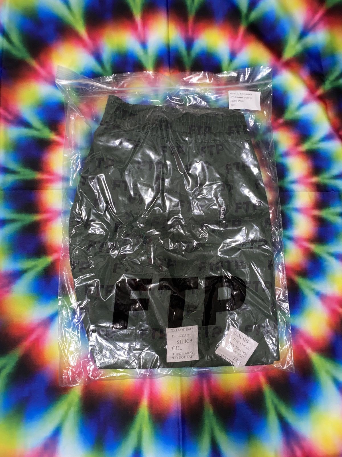 image of Fuck The Population Ftp All Over Logo Canvas Shorts Green in Army Green, Men's (Size 2XL)