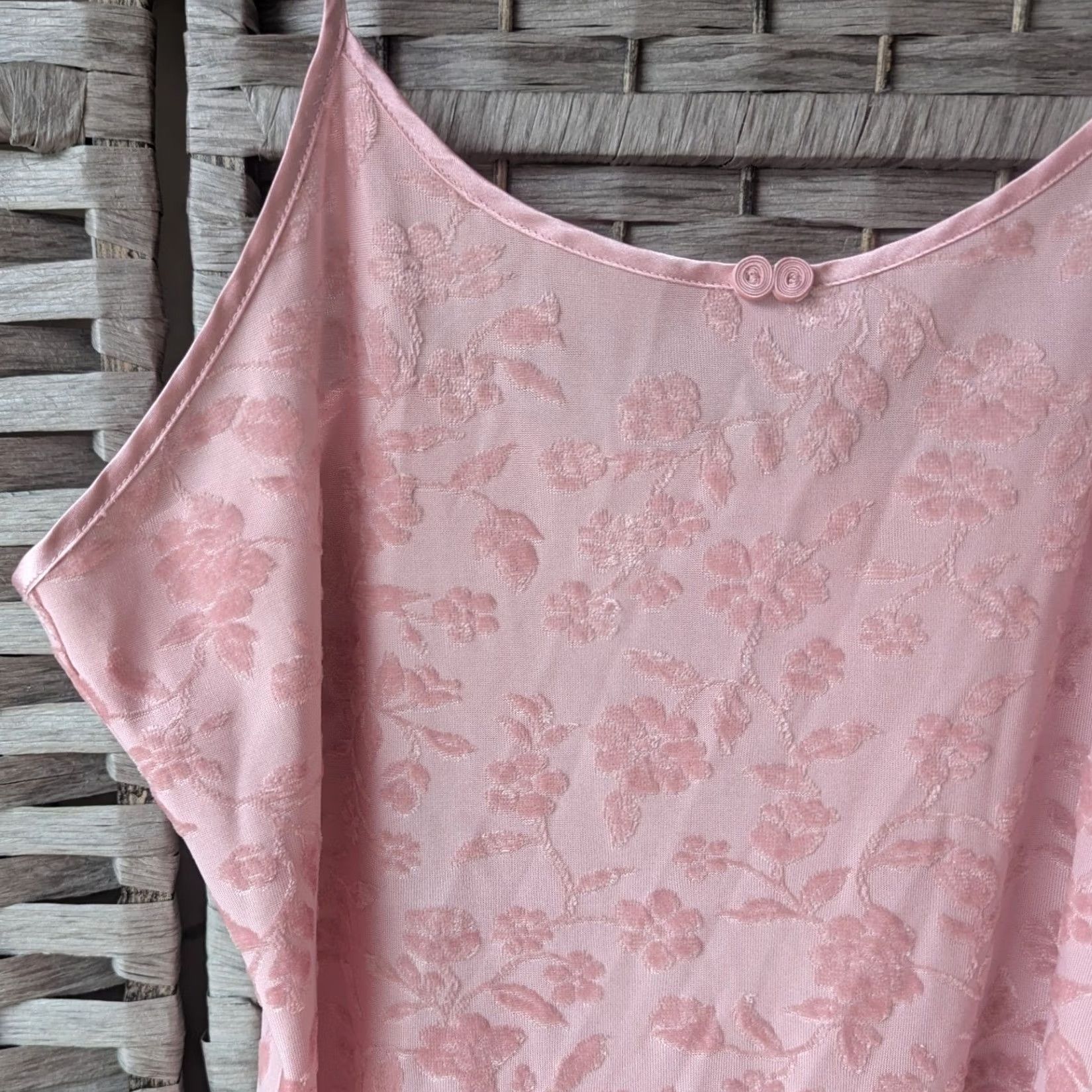 Vintage Light Pink Floral Burnout Mini Slip Dress Sz L Spaghetti Strap Tunic Sleeveless Womens Size L / US 10 / IT 46 - 3 Thumbnail