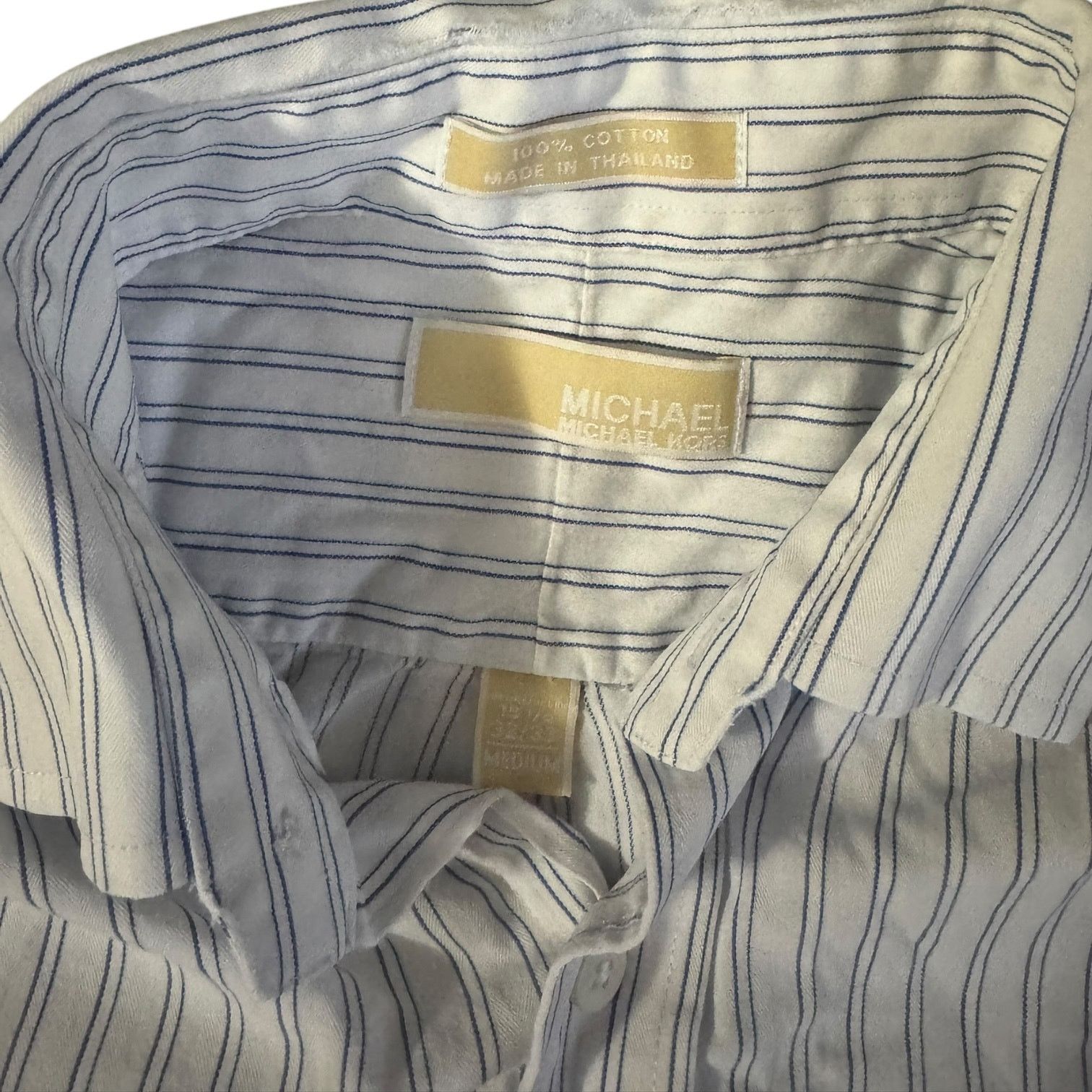 Michael Kors Michael Kors Striped Shirt Medium 15.5 White & Blue Stripes Size US M / EU 48-50 / 2 - 2 Thumbnail