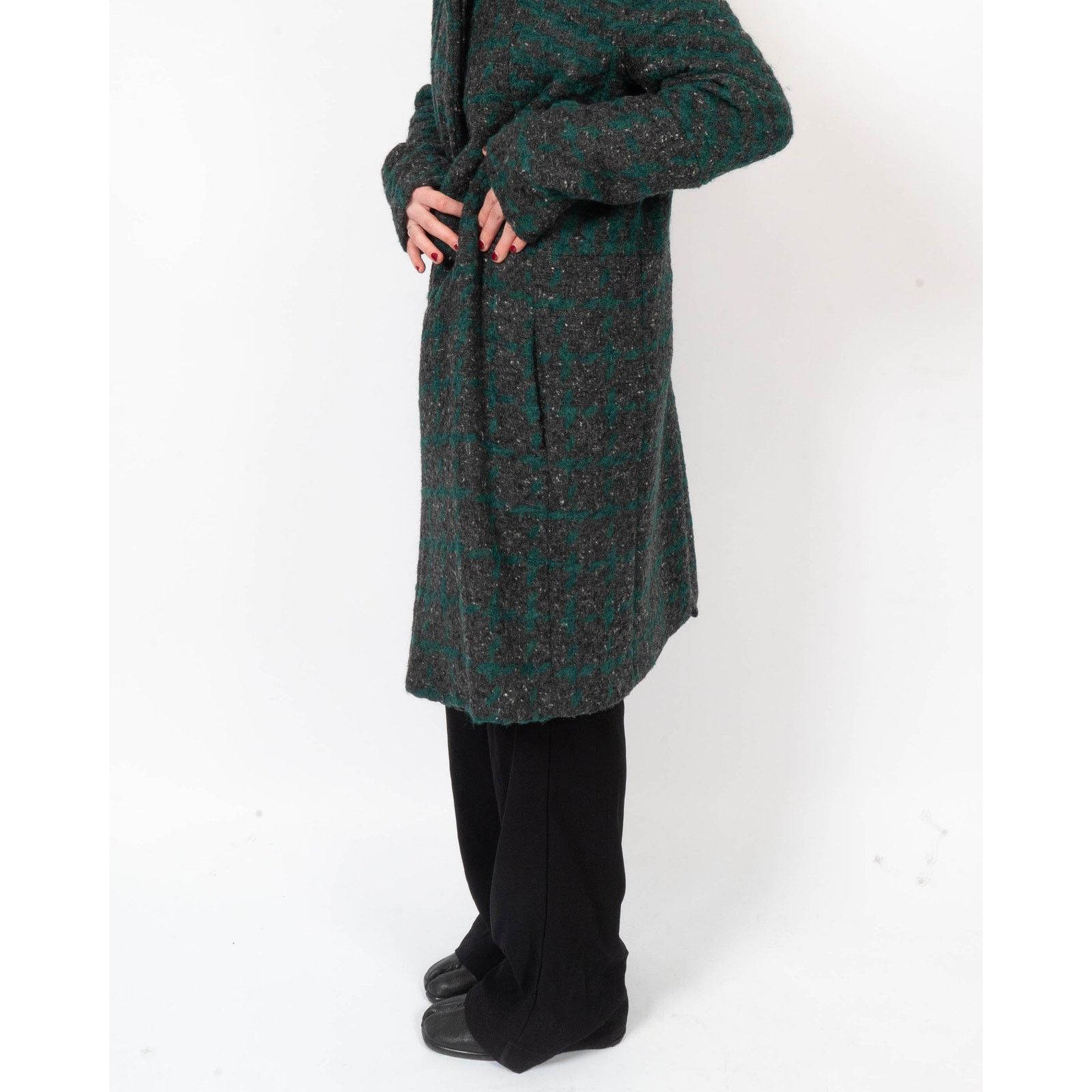 Haider Ackermann FW14 Collarless Overcoat in Grey & Green Boucle Wool Size S / US 4 / IT 40 - 6 Thumbnail