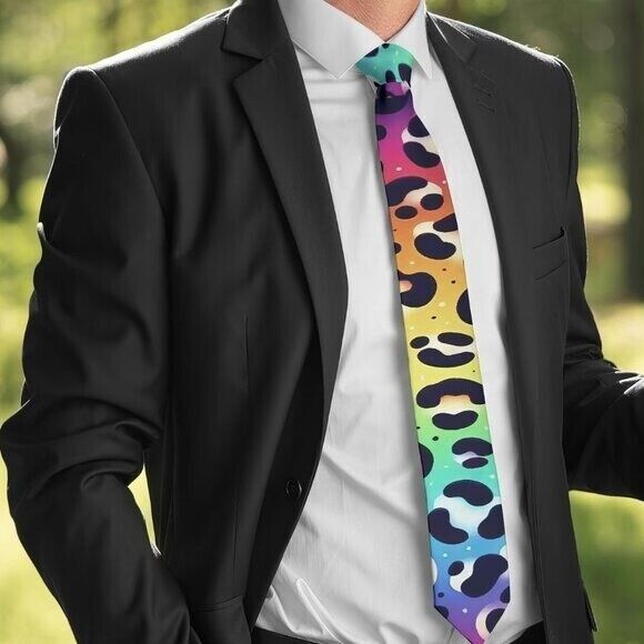 Handmade Tie Trippy Cheetah Leopard Rainbow Necktie Hippie Psychedeli Size ONE SIZE - 3 Thumbnail