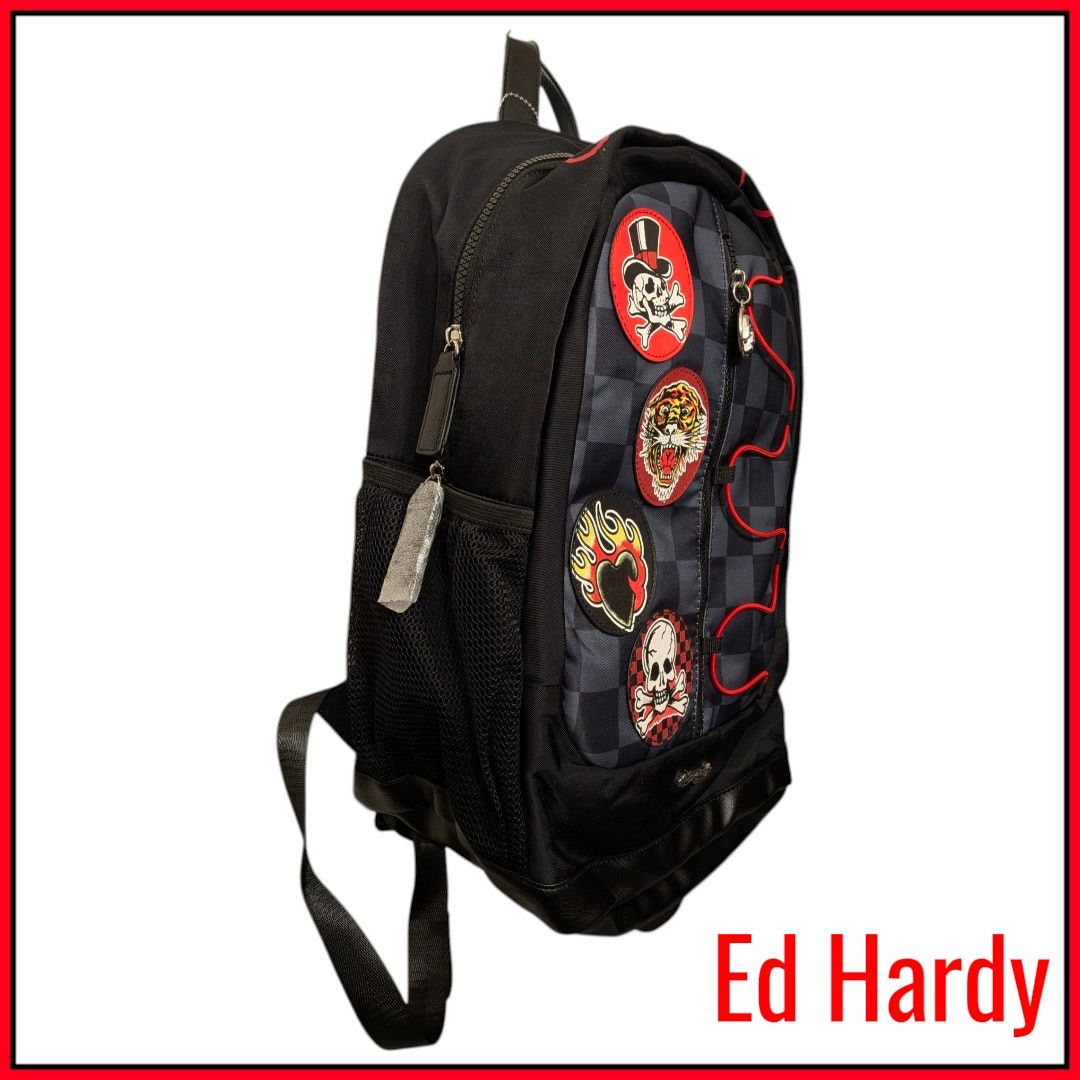 Ed Hardy New ED HARDY Checkered Backpack Skull Patches Size ONE SIZE - 4 Thumbnail