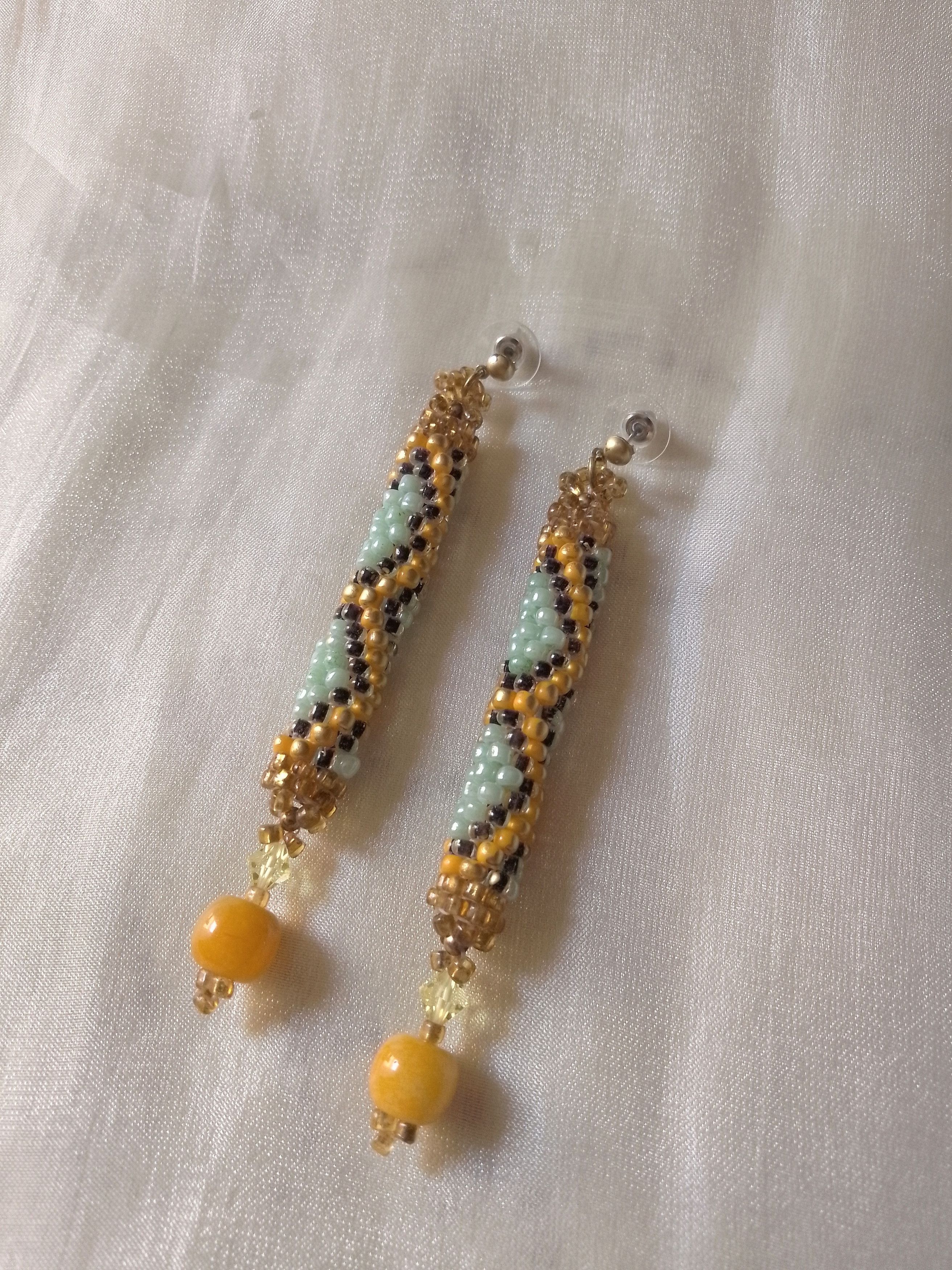 Handmade Earrings python skin natural yellow amber&Swarovski crystal Size ONE SIZE - 9 Thumbnail
