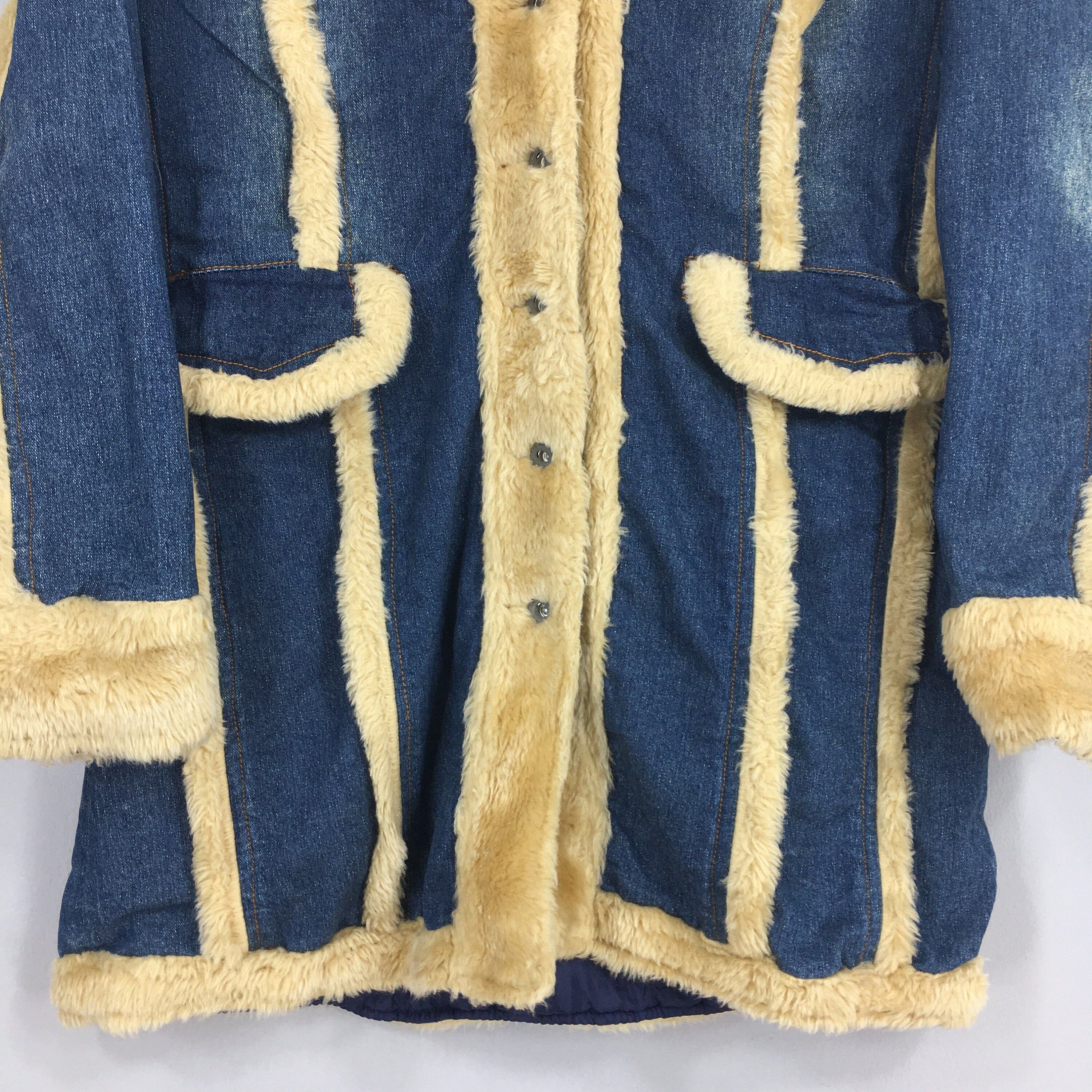 If Six Was Nine × Le Grande Bleu (L.G.B.) × Tornado Mart Vintage Rock Babe Japan Denim Long Coat Fux Fur Medium Size M / US 6-8 / IT 42-44 - 3 Thumbnail