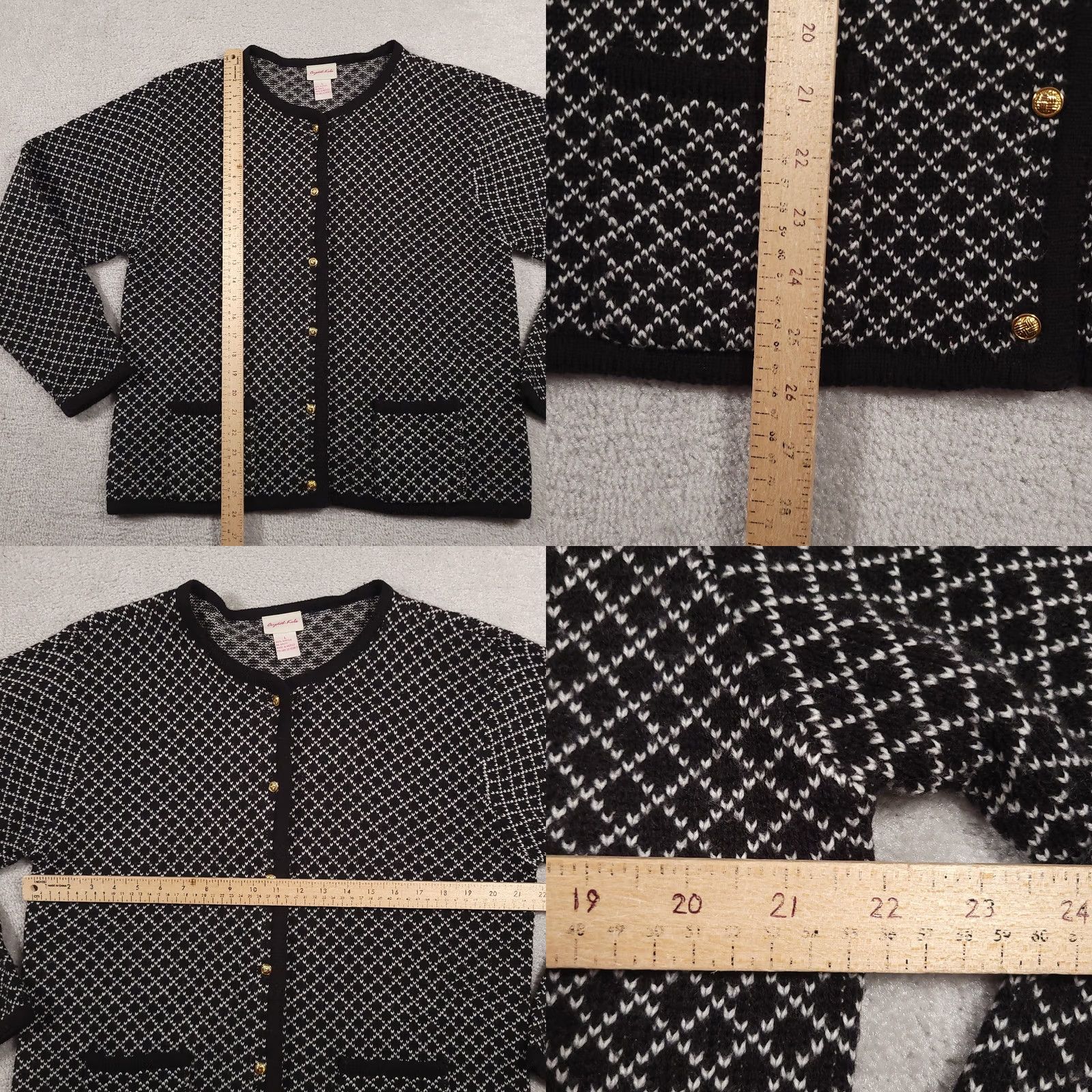 Vintage VINTAGE Crystal-Kobe Sweater Cardigan Womens Large Black White Pockets Knit Gold Buttons 90s Womens Size L / US 10 / IT 46 - 8 Thumbnail
