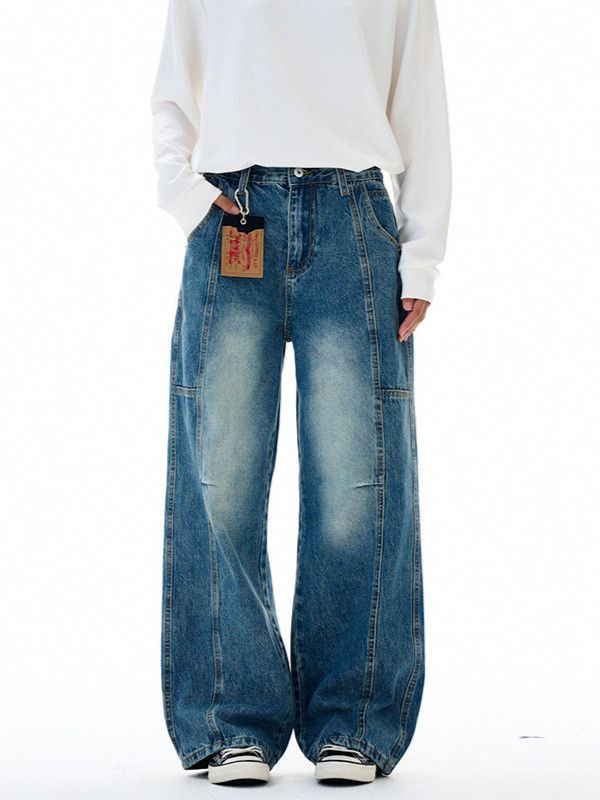 Men's American street retro distressed straight jeans