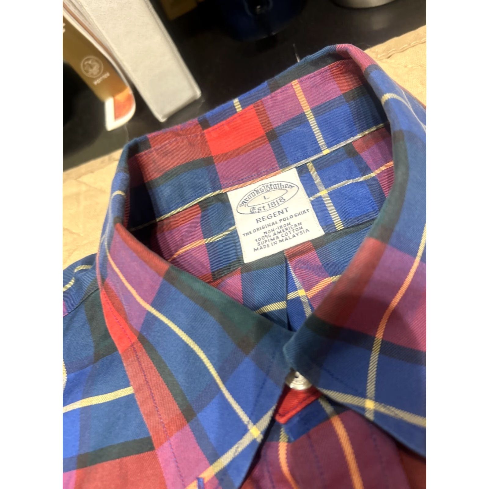 Brooks Brothers Brooks Brothers Dress Shirt Slim Fit All Supima Cotton Non-Iron L Mens Multicolor Plaid Slimming Size 42R - 3 Thumbnail