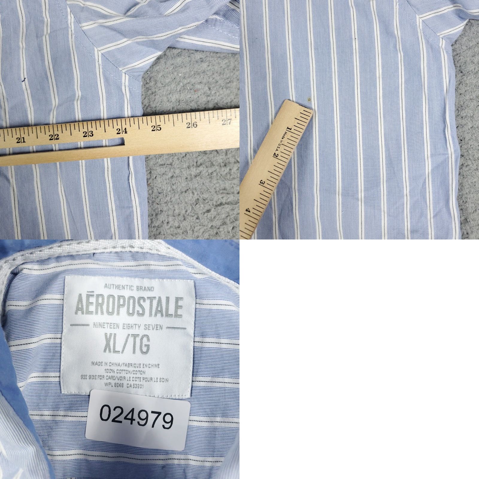 Vintage AeroPostale Mens Button-Up Shirt XL Blue White Striped Cotton Blend Long Sleeve Casual Formal N/A Mens Size US XL / EU 56 / 4 - 8 Thumbnail