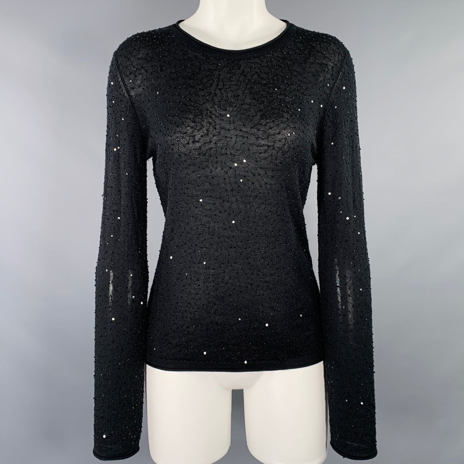 Vivienne Tam 2 Black Silk Cashmere Sequined Crew Neck Pullover Size XS / US 0-2 / IT 36-38 - 1 Thumbnail