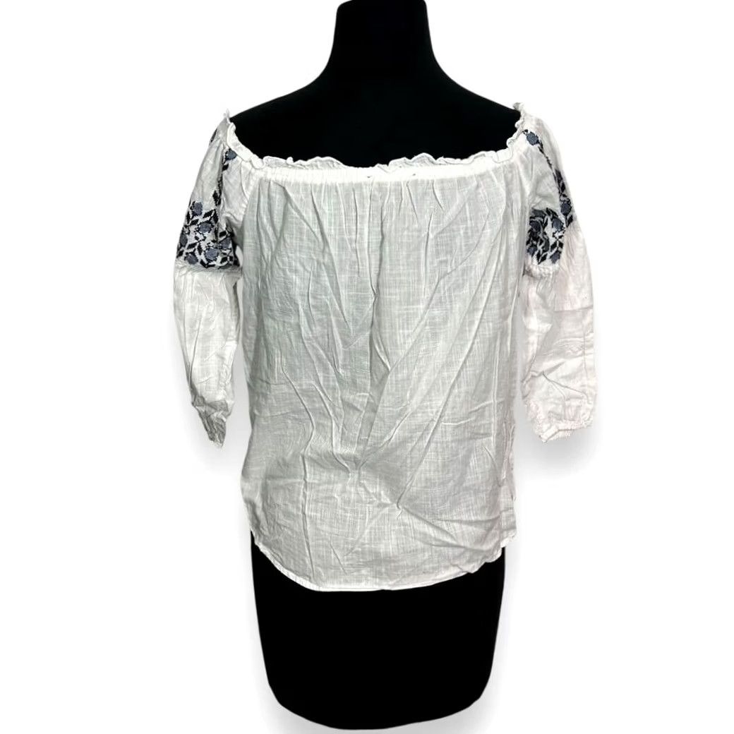 Abercrombie & Fitch Abercrombie & Fitch Blouse Boho Peasant Floral Embroidery White Top Womens S Size S / US 4 / IT 40 - 2 Thumbnail