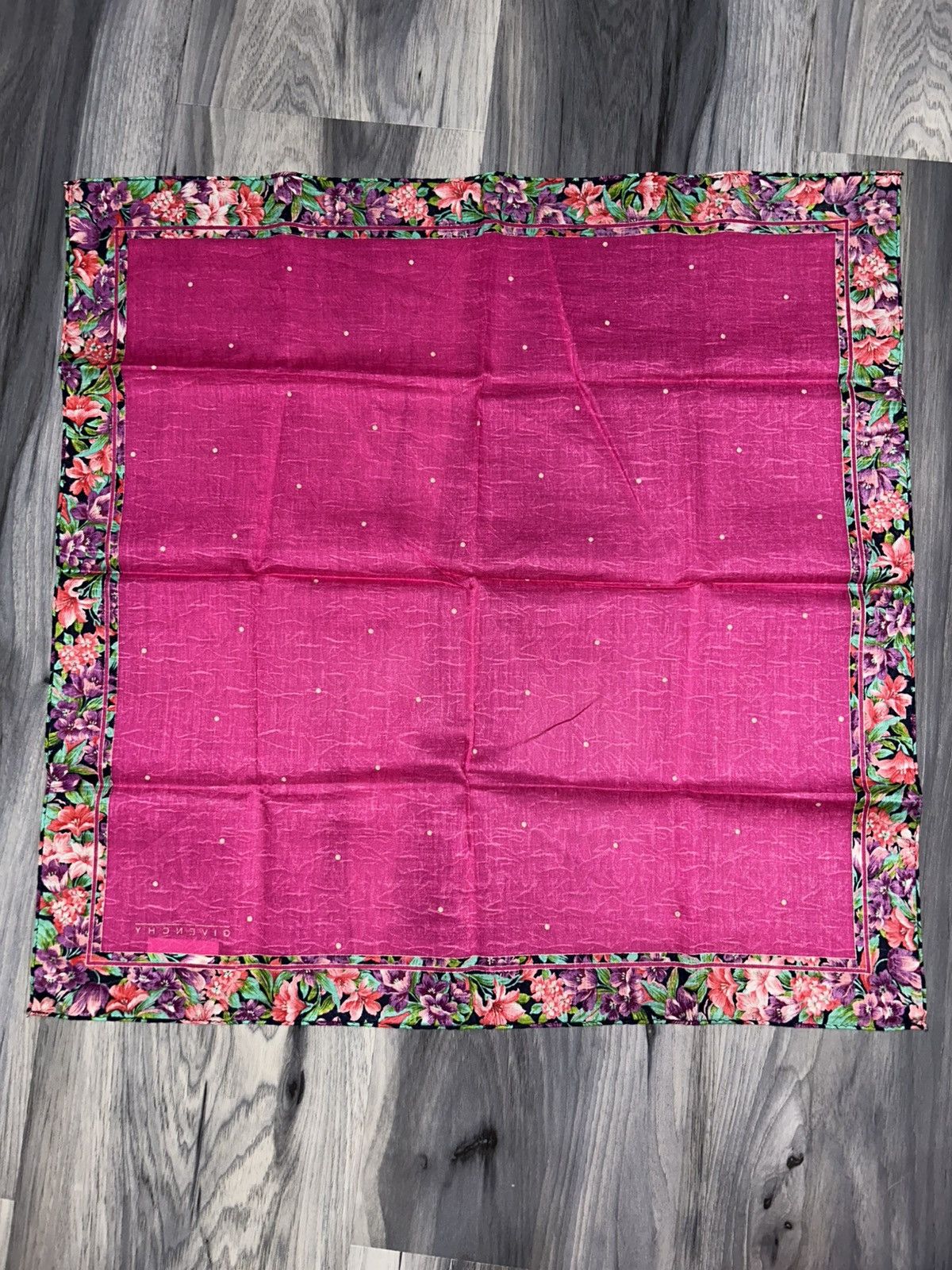 Givenchy Vintage Givenchy Pink Cotton Handkerchief w Floral Border Size ONE SIZE - 10 Thumbnail
