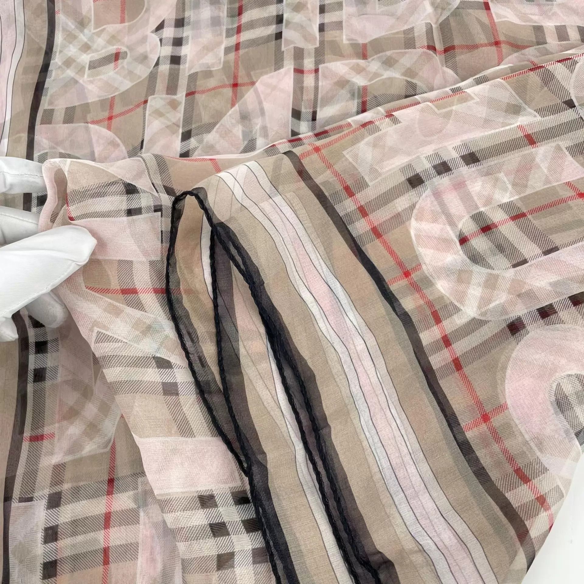 Burberry Burberry Silk Scarf Allover TB Logo Print 100x200 Size ONE SIZE - 4 Thumbnail