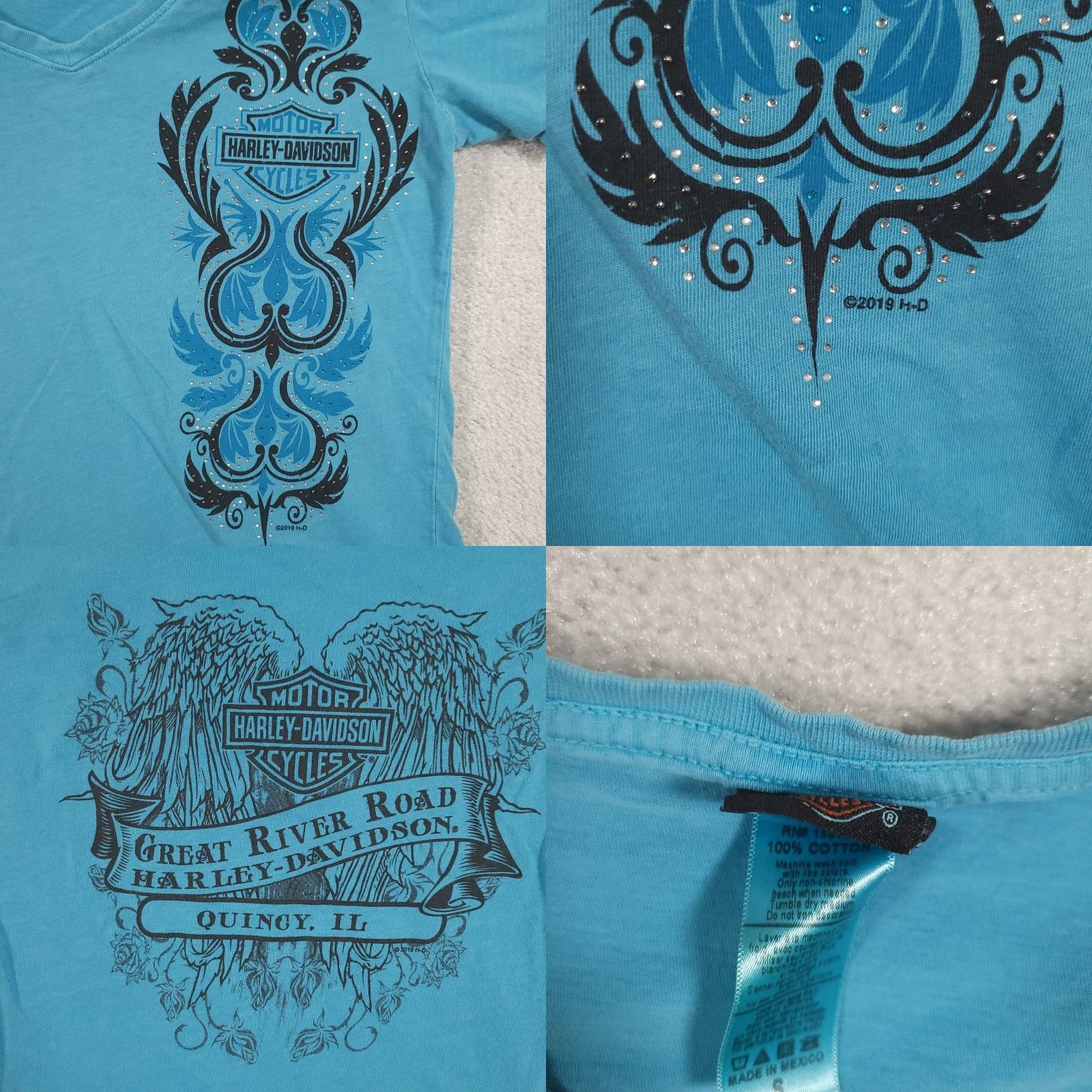 Harley Davidson Harley-Davidson Shirt Womens Small Blue Graphic Tee Top Embellished Size S / US 4 / IT 40 - 8 Thumbnail