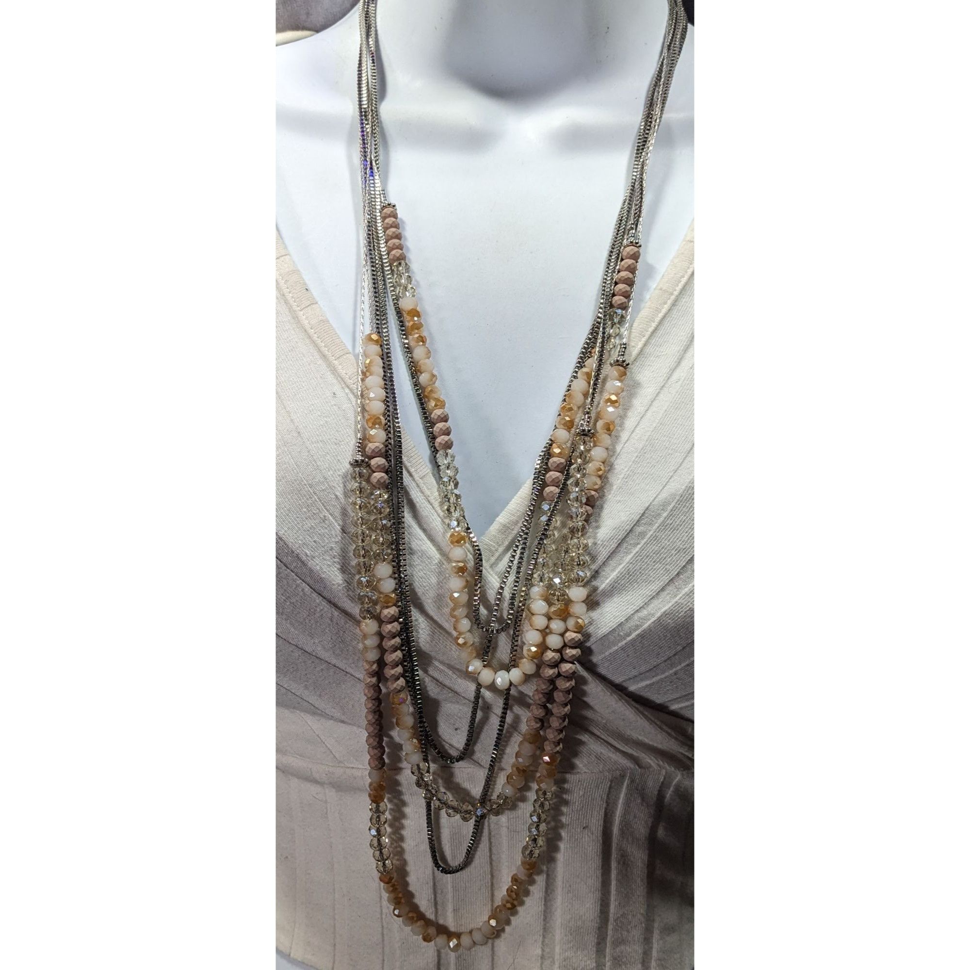 Vera Wang Vera Wang Multilayer Glass Beaded Silver Tone Chain Necklace Size ONE SIZE - 5 Thumbnail