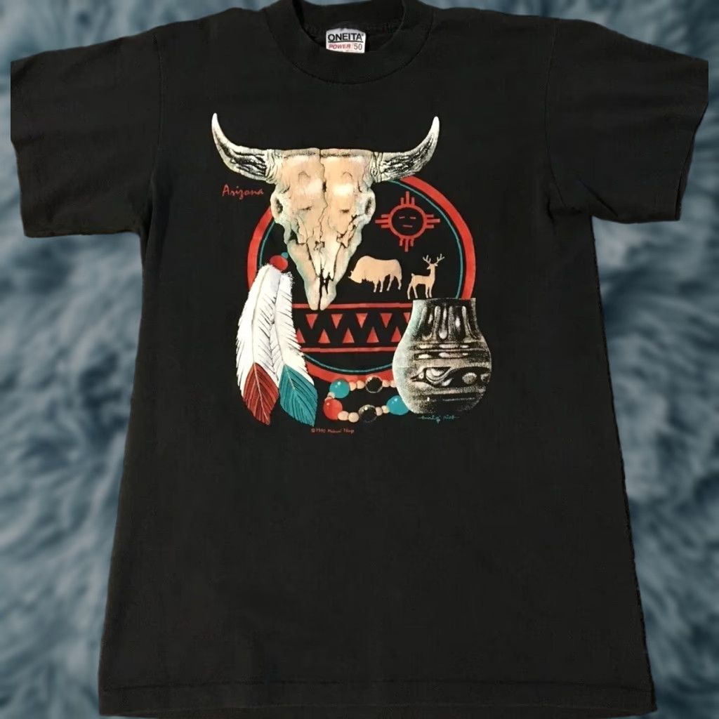 Vintage VINTAGE 90s Arizona Skull Faded Shirt M Black USA Native Grunge Surf & Skate Art Sun Palm Trees Beach 90s K. Mens Size US M / EU 48-50 / 2 - 1 Thumbnail