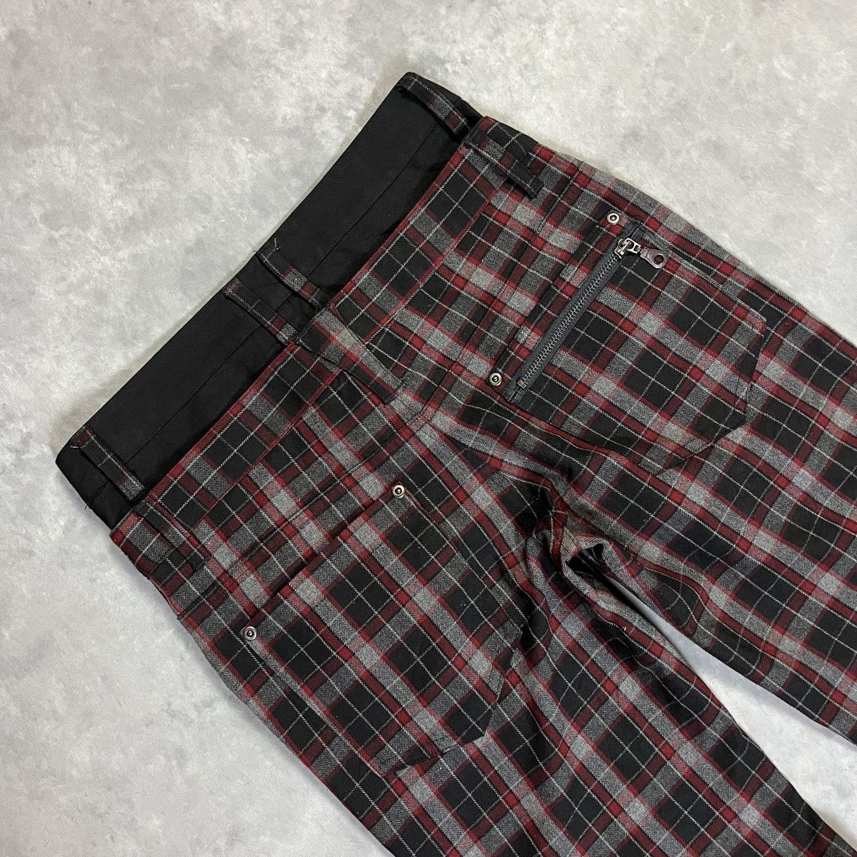 Japanese Brand 2000s Double Waist Red Black Plaid Punk Trousers Y2k Vibe Size US 27 - 9 Thumbnail