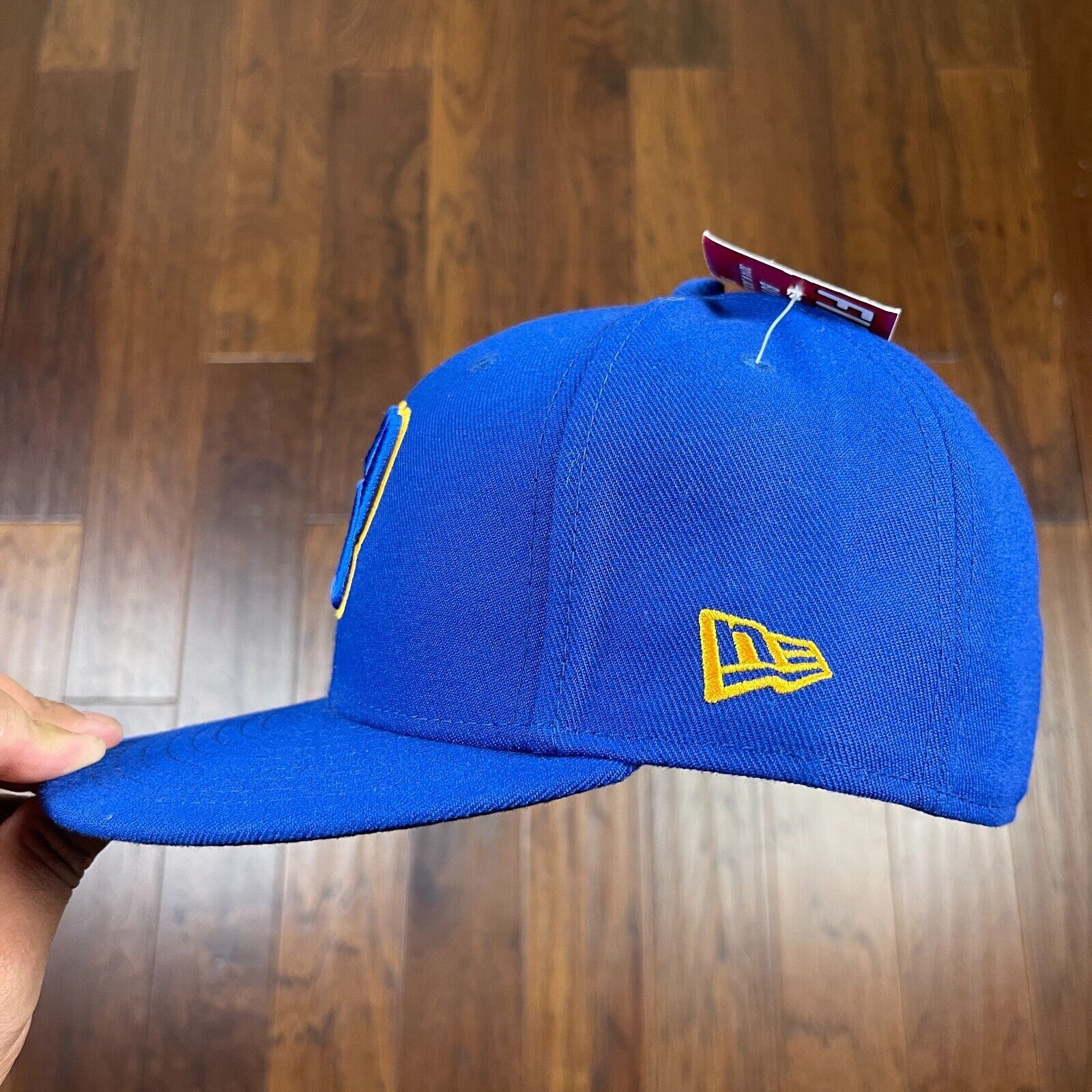 New Era Milwaukee Brewers Blue Yellow New Era Fitted Hat size 7 3/8 Size ONE SIZE - 3 Thumbnail