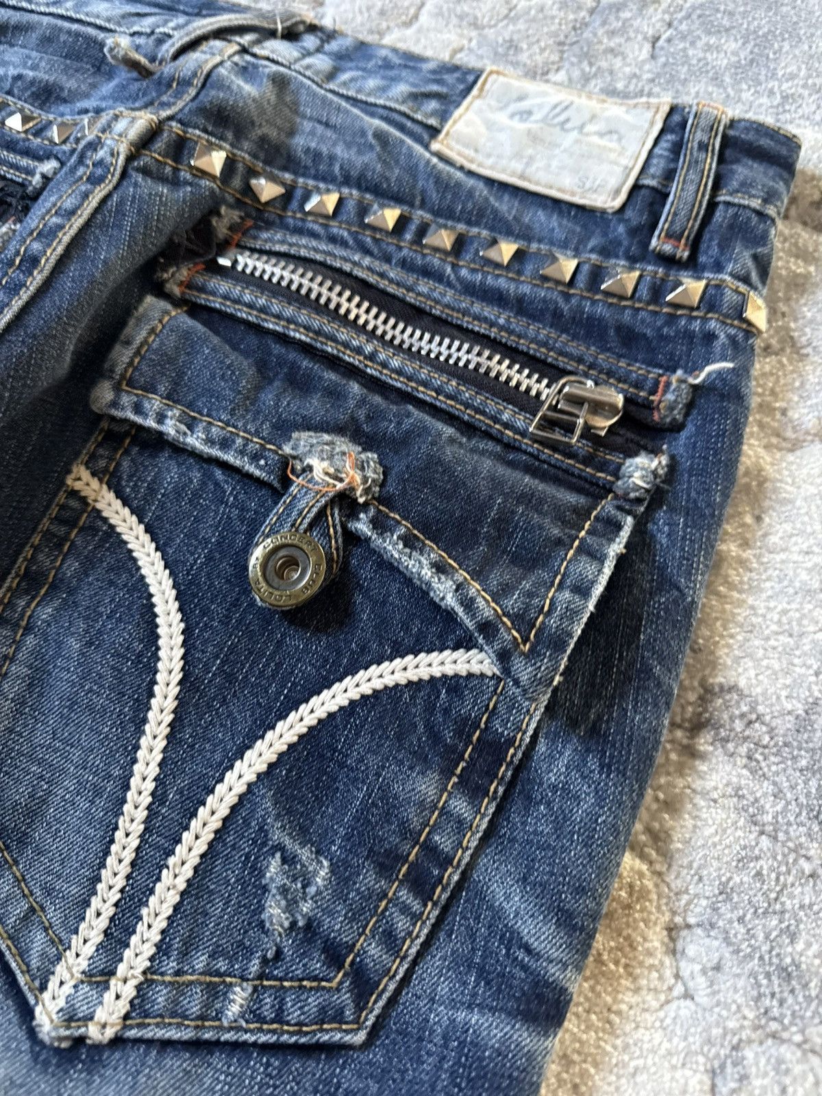 If Six Was Nine 2000s Lolita Japan Studded Pyramid Whiskers Flared Jeans Size US 30 / EU 46 - 5 Thumbnail