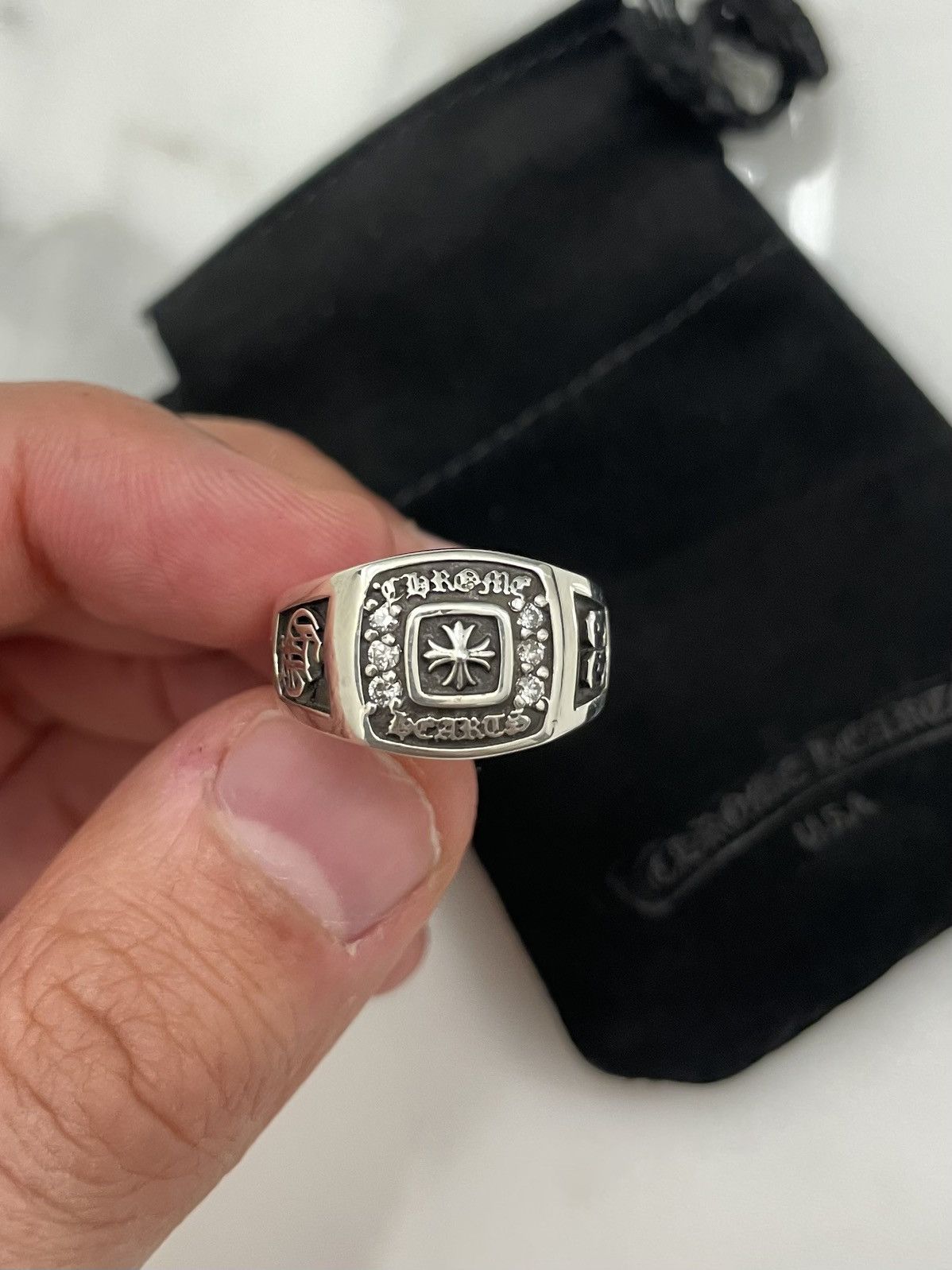 Pre-owned Chrome Hearts Champion Ring Diamonds Sml Us5 In Silver