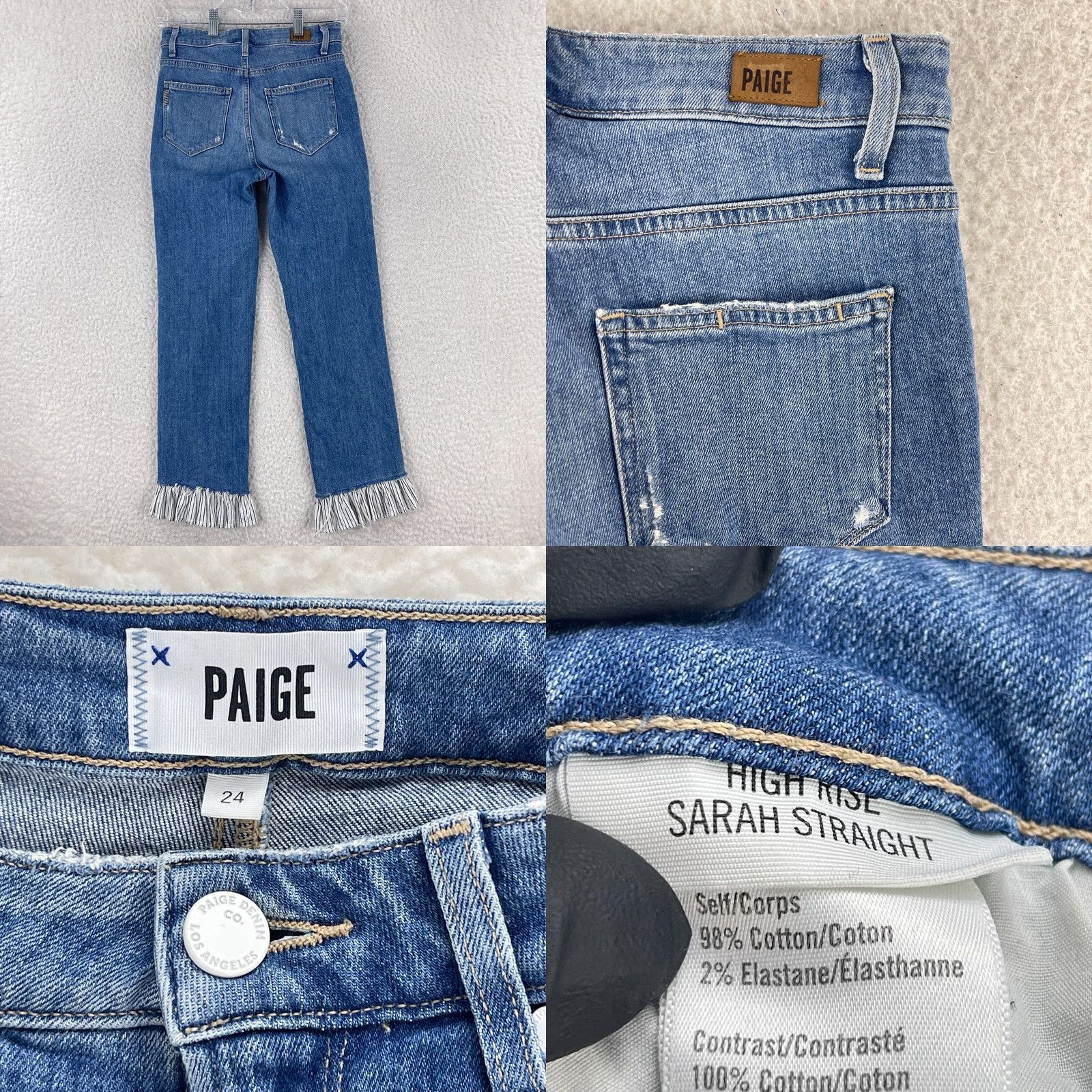 Paige Paige Blue Denim High Rise Sarah Straight Leg Jeans Womens Size 24 Ruffle Hem Vintage No EC Size 42" / US 20 - 9 Thumbnail