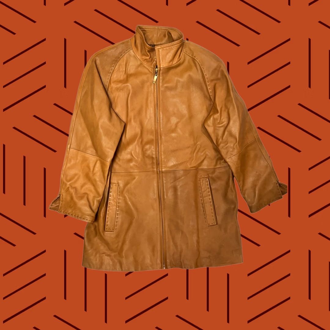 Vintage VINTAGE LNR by La Nouvelle Renaissance Women's Petite Small Tan Brown Leather Coat Size S / US 4 / IT 40 - 1 Thumbnail