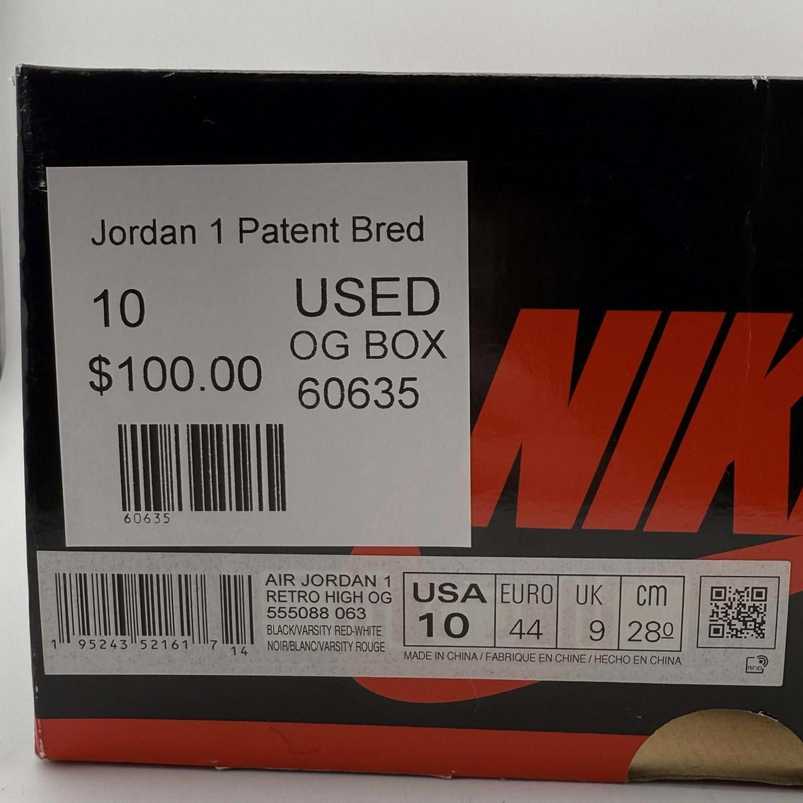 Nike Jordan 1 Patent Bred US 10 Used OG Box Size US 10 / EU 43 - 9 Thumbnail