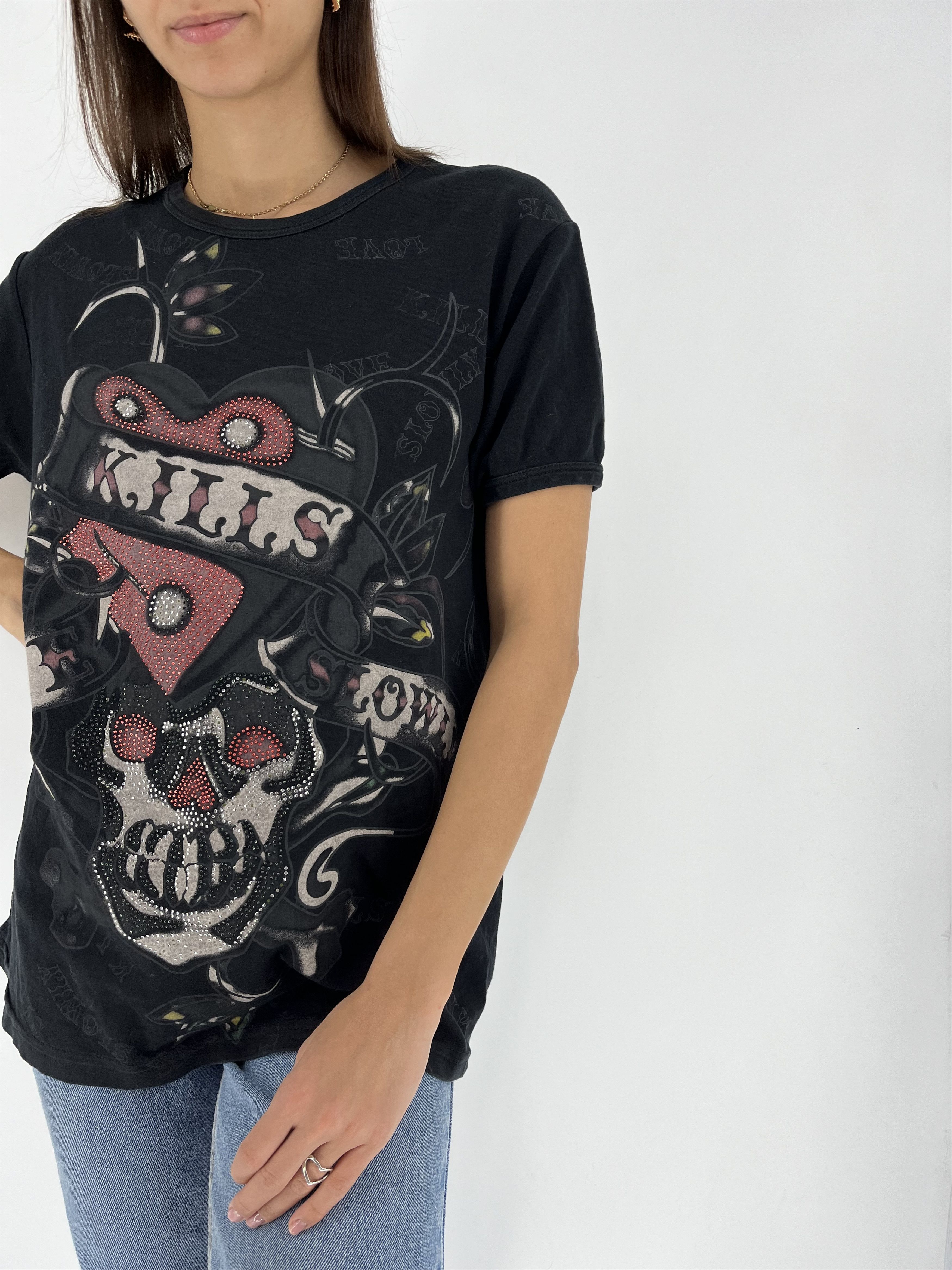 Affliction Vintage Y2K Christian Audigier Women’s Rhinestones T-Shirt Size L / US 10 / IT 46 - 5 Thumbnail