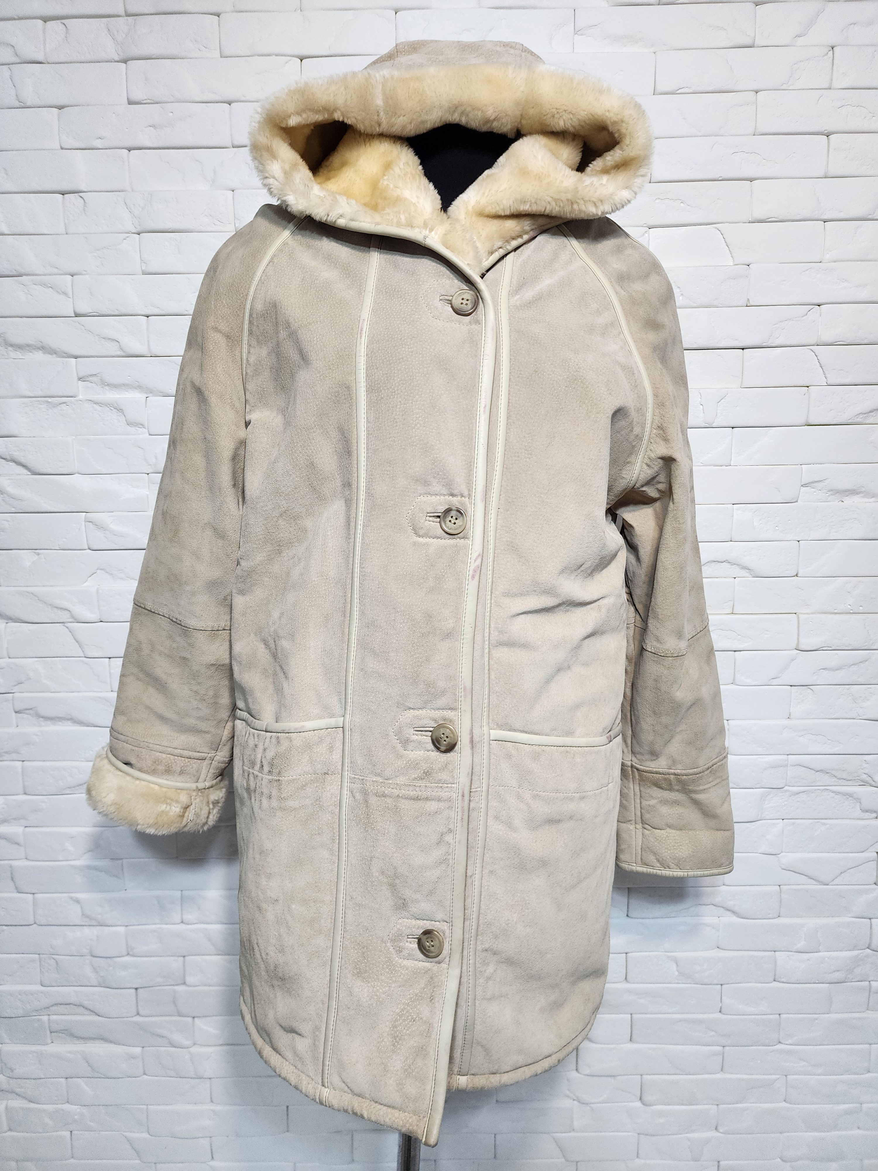 Genuine Leather Women's Beige Hooded Fur Jacket Size XXL / US 16-18 / IT 52-54 - 1 Thumbnail