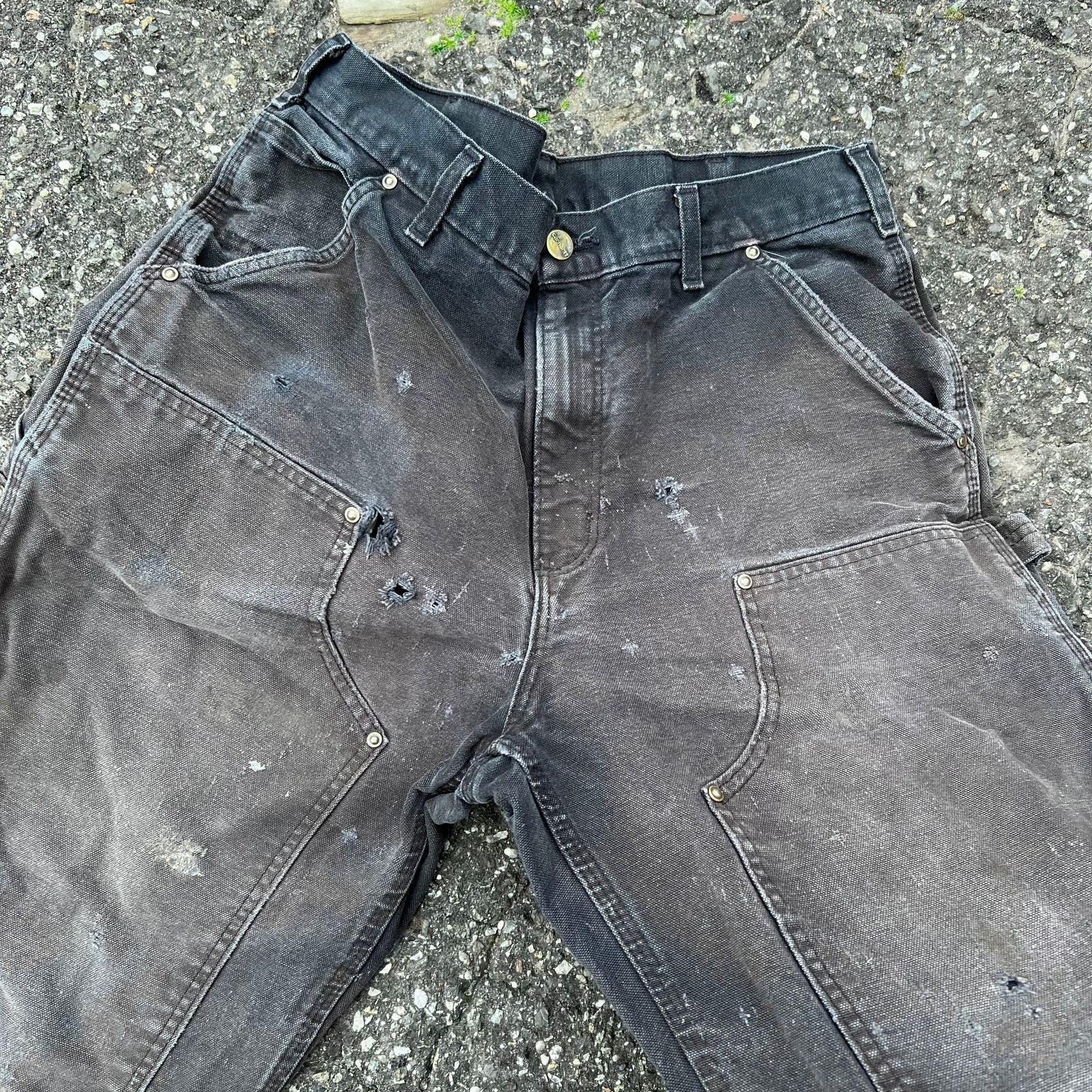 Carhartt × Vintage Vintage carhartt crazy faded black double knee work pants Size US 32 / EU 48 - 3 Thumbnail