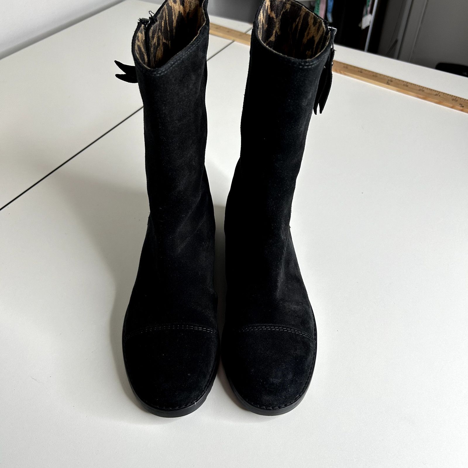 Stuart Weitzman Stuart Weitzman Black Suede Mid-Calf Round Toe Booties 4 Size US 4 / IT 34 - 7 Thumbnail