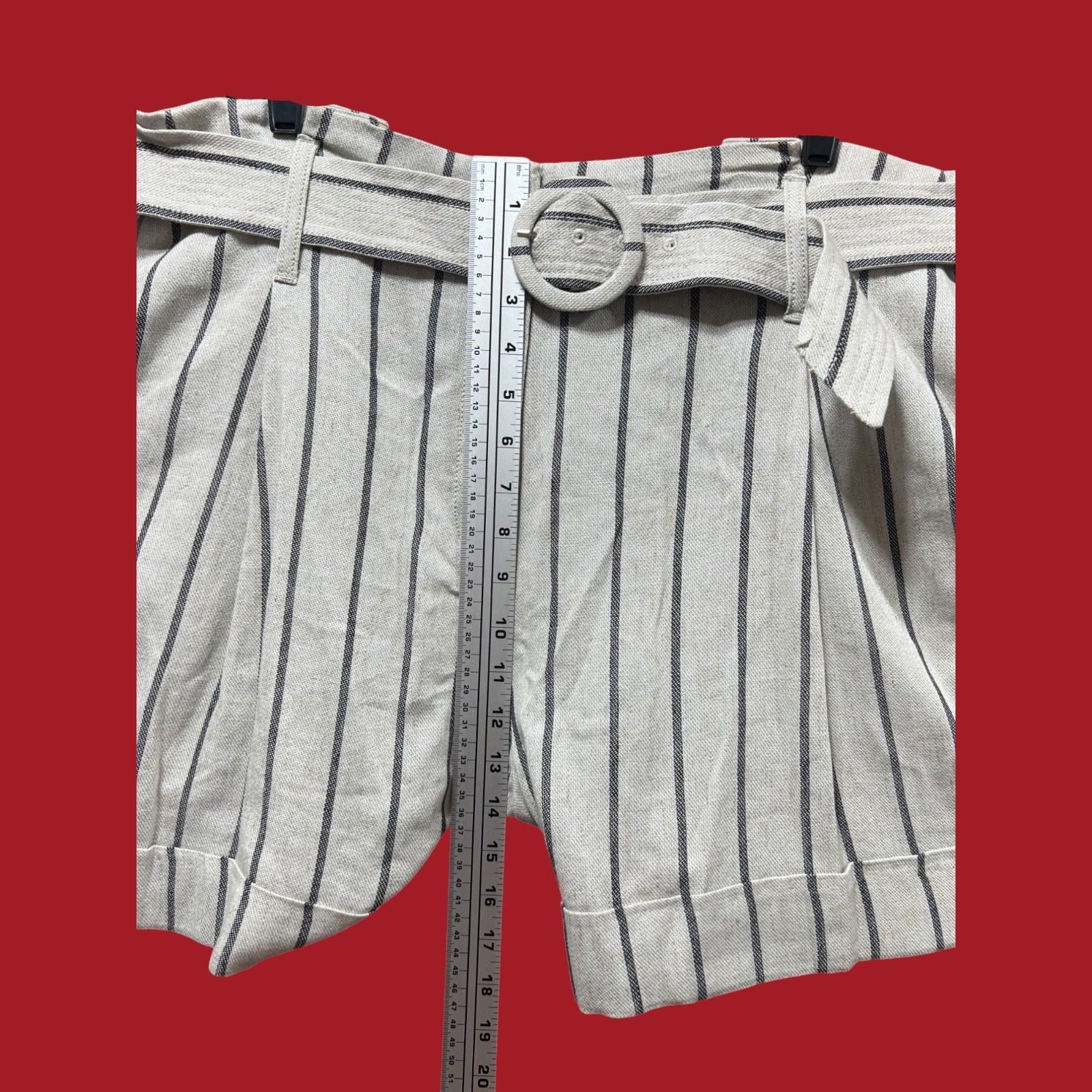 Worthington Worthington - Women's Striped Belted Shorts - Beige - 18 Size 40" / US 18 - 7 Thumbnail