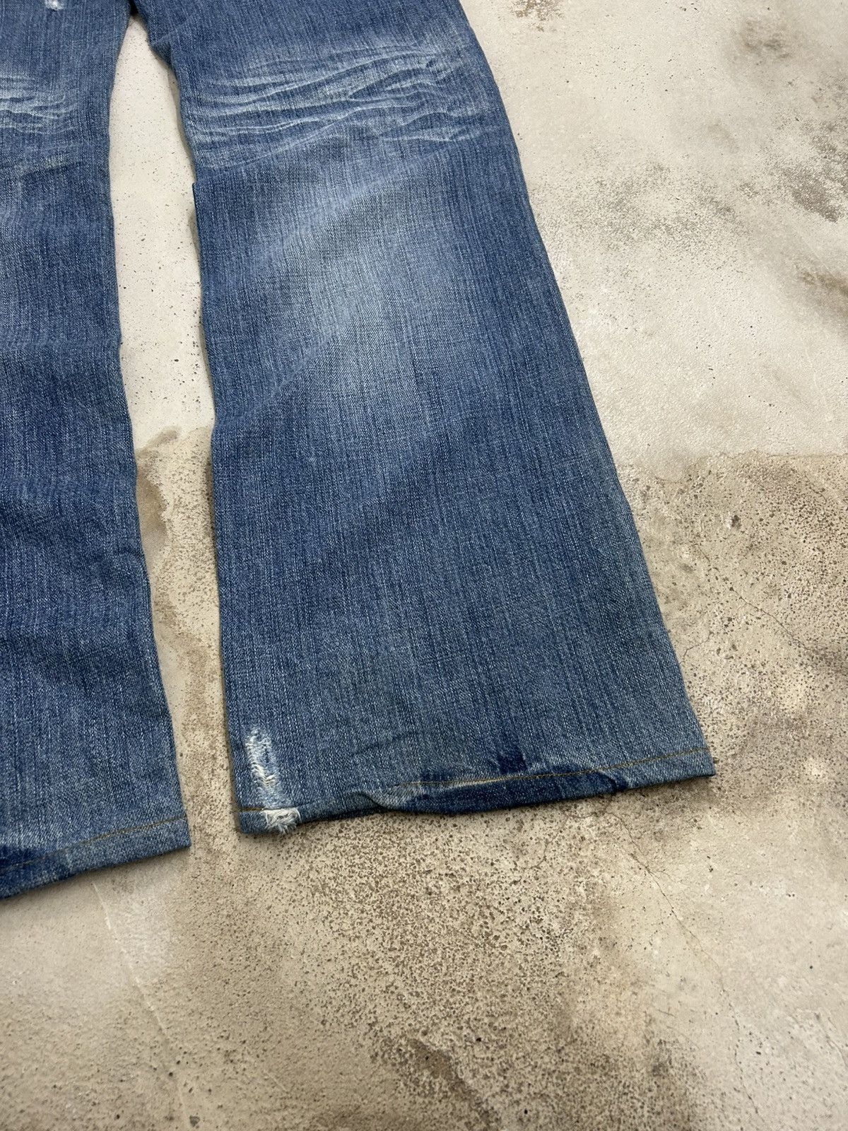 Japanese Brand Cook Jeans Baggy Distressed Denim Knee Panel Whisker Stacked Size US 31 - 15 Thumbnail