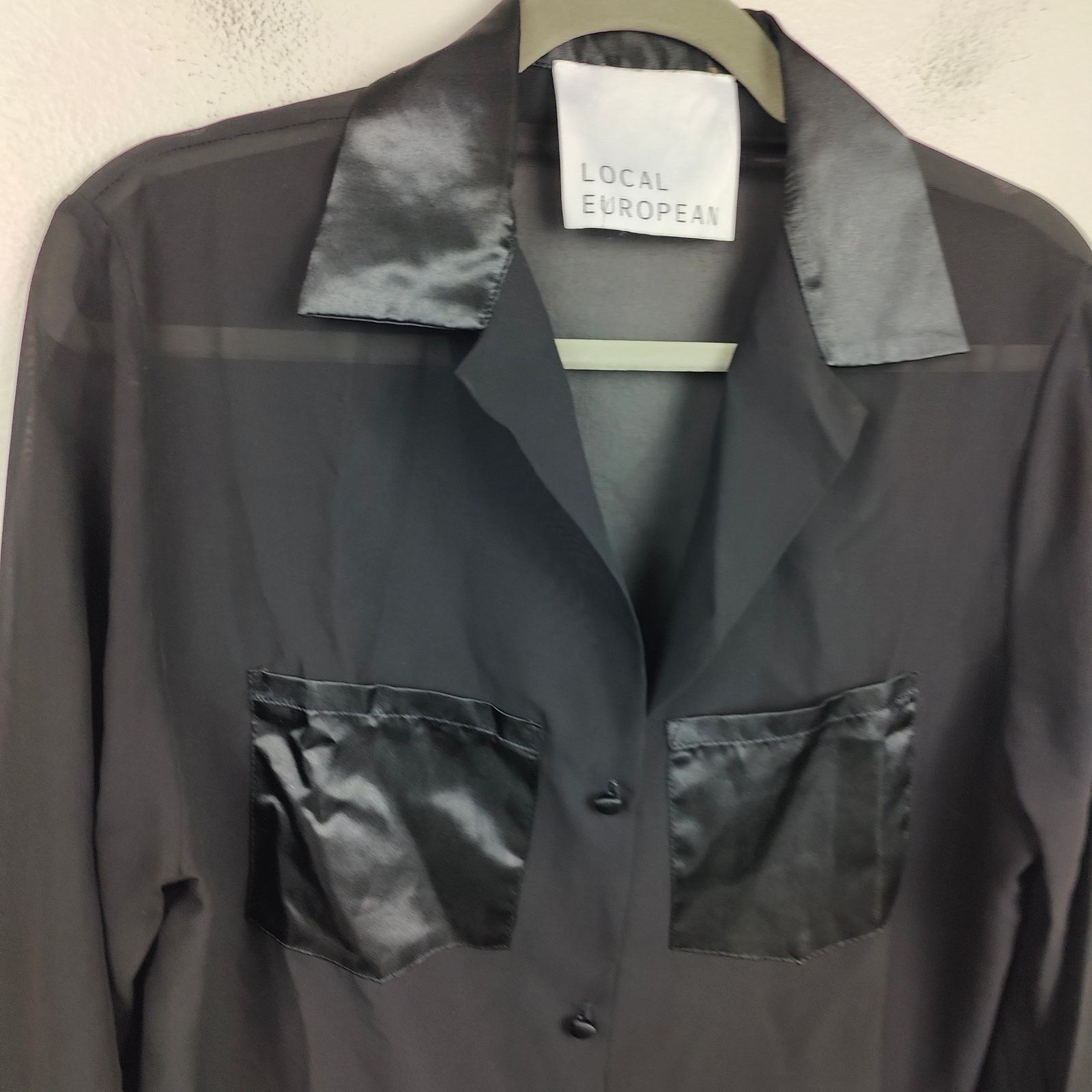 Other Local European Sheer Mesh Top Womens Black Button Up Size XS / US 0-2 / IT 36-38 - 2 Thumbnail