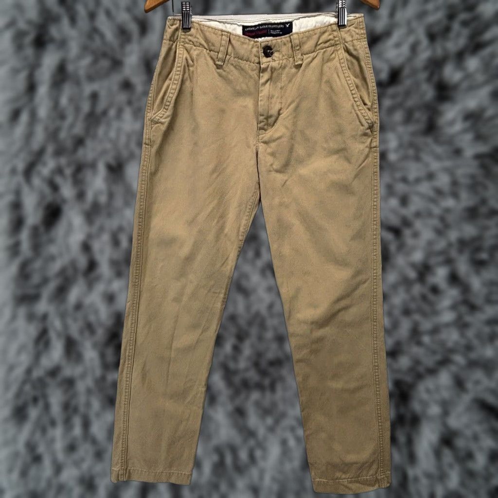 American Eagle Outfitters AMERICAN EAGLE Chino Pants 30x34 Flat Front Solid Brown Straight Mens Size US 30 / EU 46 - 1 Thumbnail