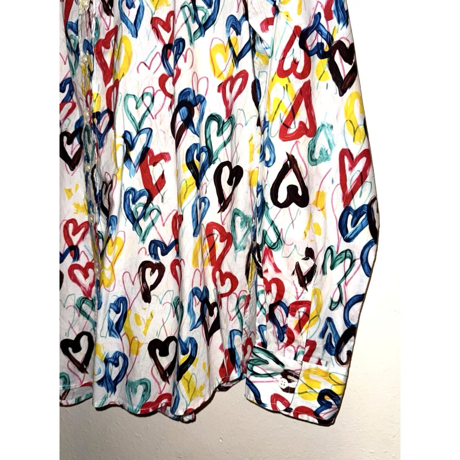 Vintage Rochelle Behrens The Shirt Womens Small Button-Up Hearts Long Sleeve White 100% Cotton Regular Fit Collared Button-Down Shirt Mens Womens Girls Boys Size S / US 4 / IT 40 - 5 Thumbnail