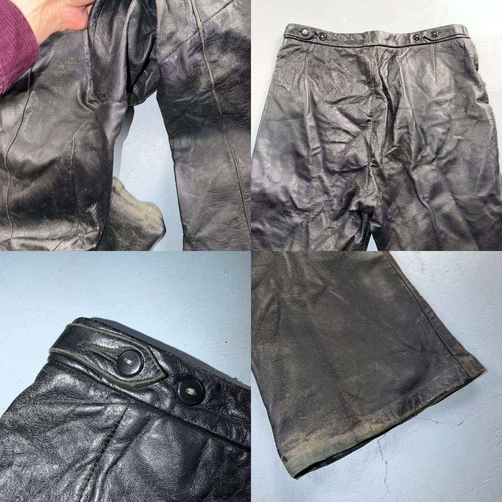 Vintage VTG Black Leather Motorcycle Pants 31x31 Rockabilly 50s 60s Buco 1960s Mens Size US 31 - 10 Thumbnail