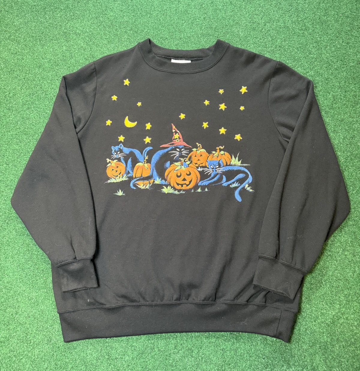 Vintage Vtg 90s Halloween Black Cats Jack O Latern Witch Sweatshirt Size L / US 10 / IT 46 - 1 Thumbnail