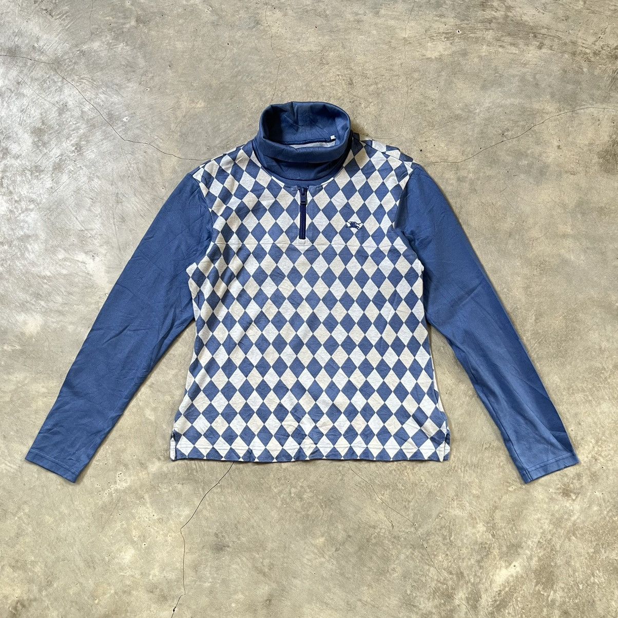 Burberry Sport Turtle Neck Argyle Pattern Half Zip Knitwear