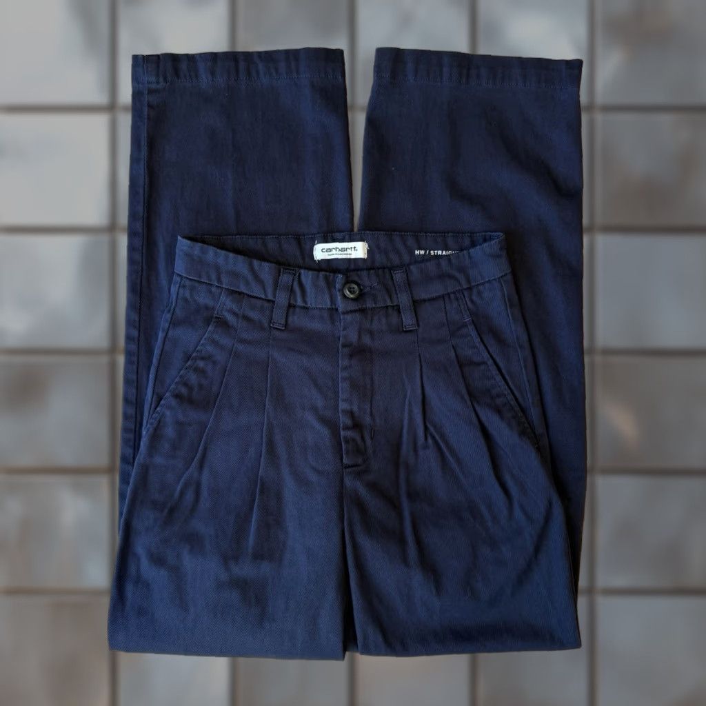 Carhartt Wip Carhartt WIP Cara Pants Women's 25 Blue High Waisted Pleated Straight Chino 90s Logo Vintage? (No) Size 42" / US 20 - 1 Thumbnail