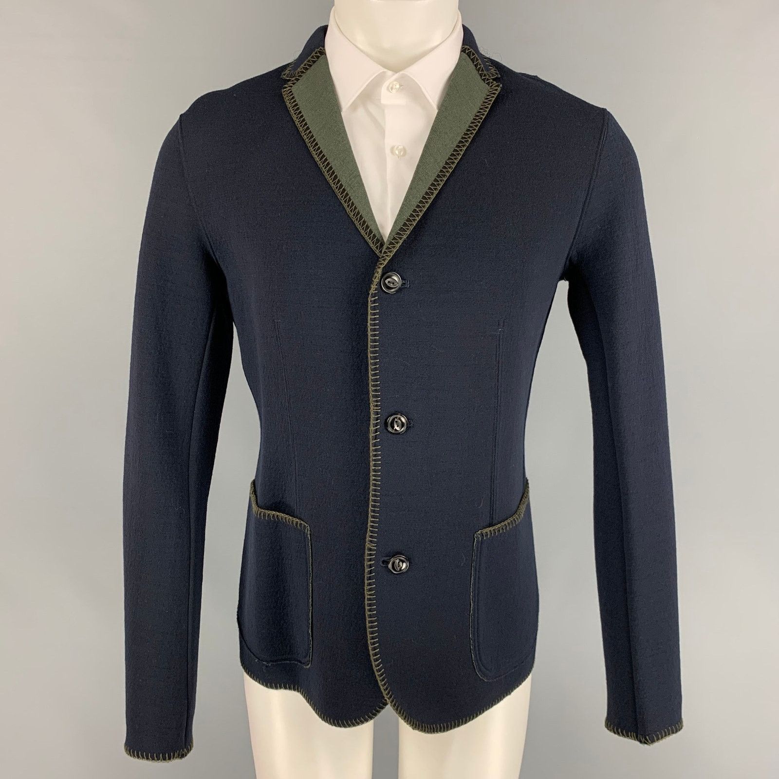 Kolor Size L Navy Green Contrast Stitch Wool Nylon Sport Coat Size 40R - 1 Thumbnail